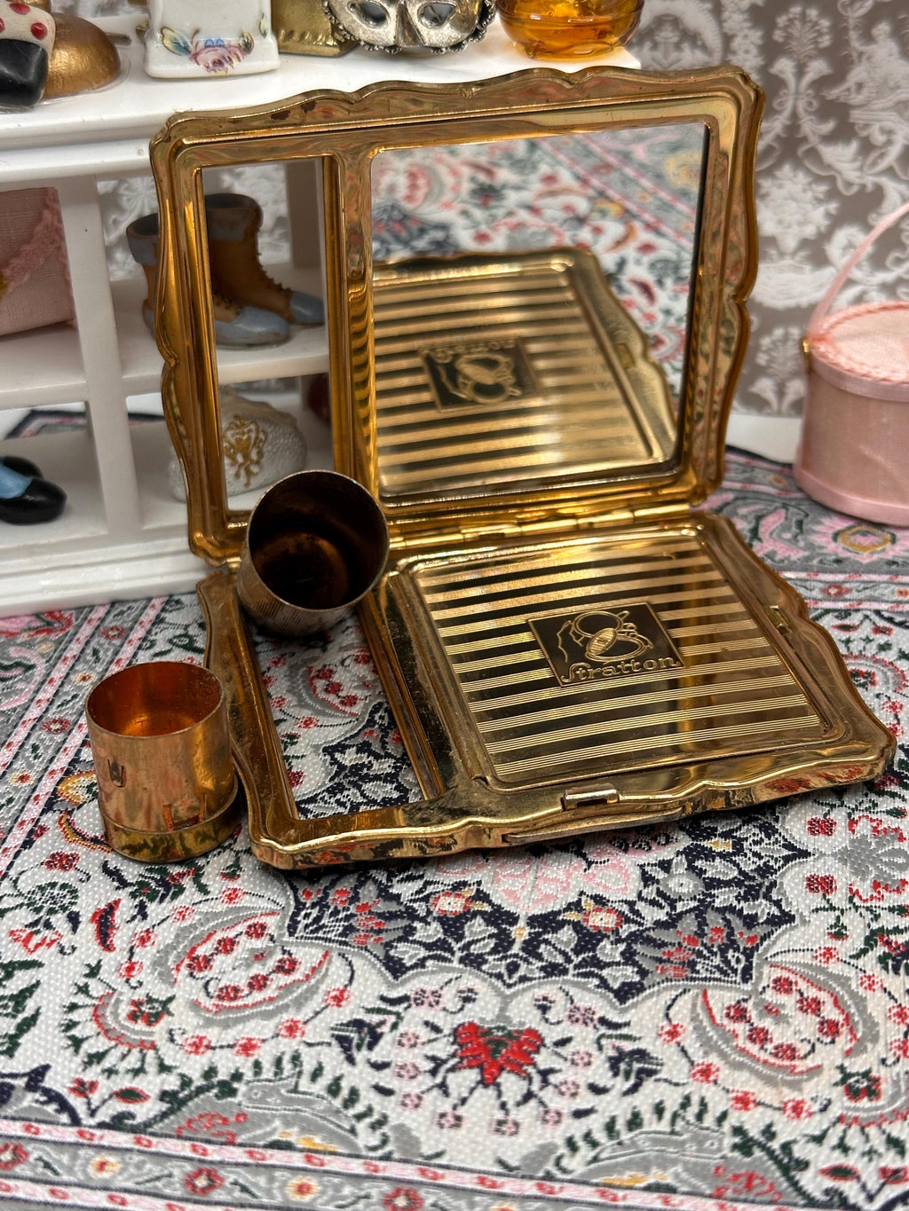 Stratton No.1 Combination Compact with Lipstick Holder – Vintage 1950s Loose Powder Compact