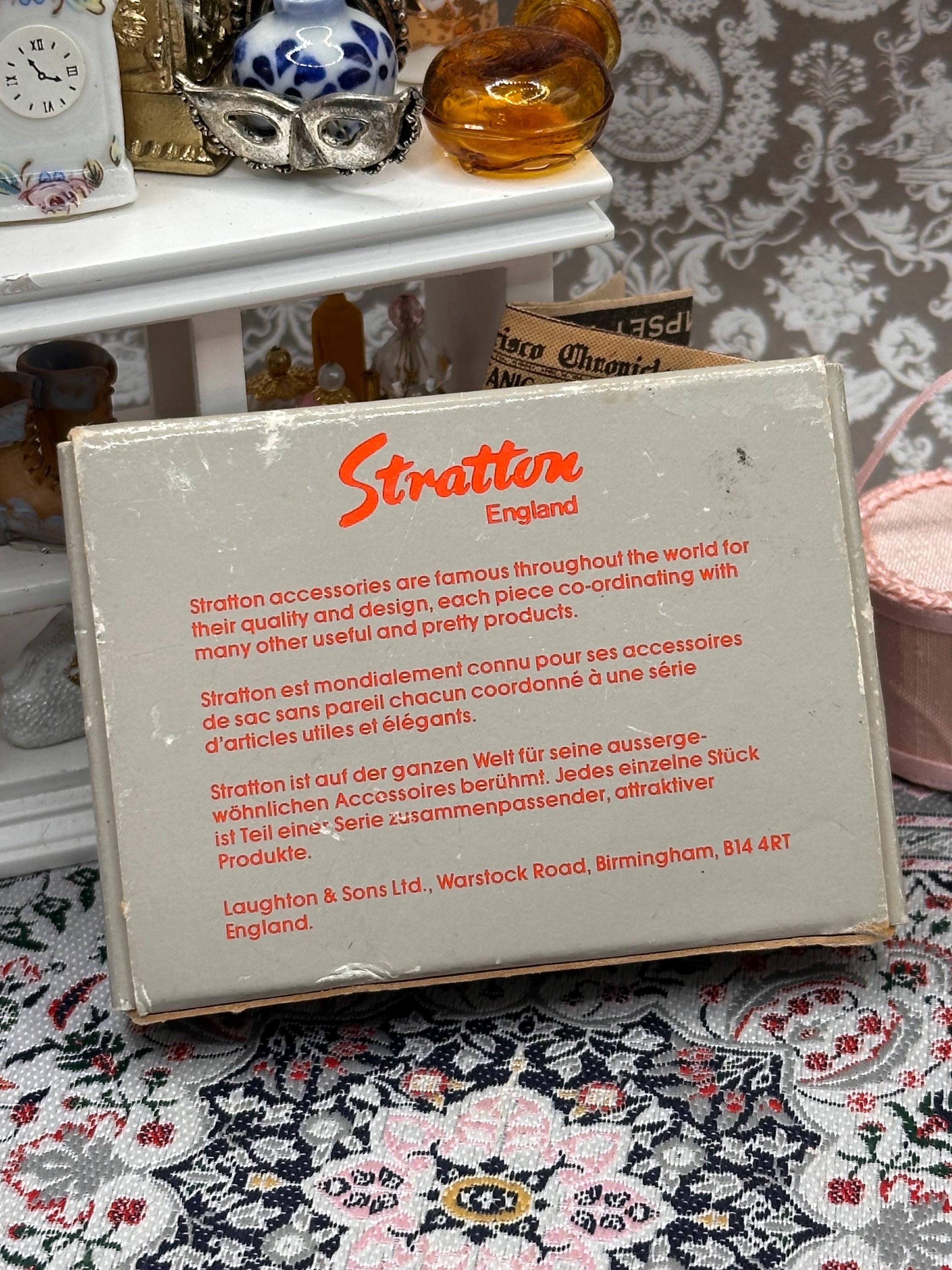 Vintage Stratton Mini Pill Box – Floral Ceramic Lid – Gold Tone – With Original Box