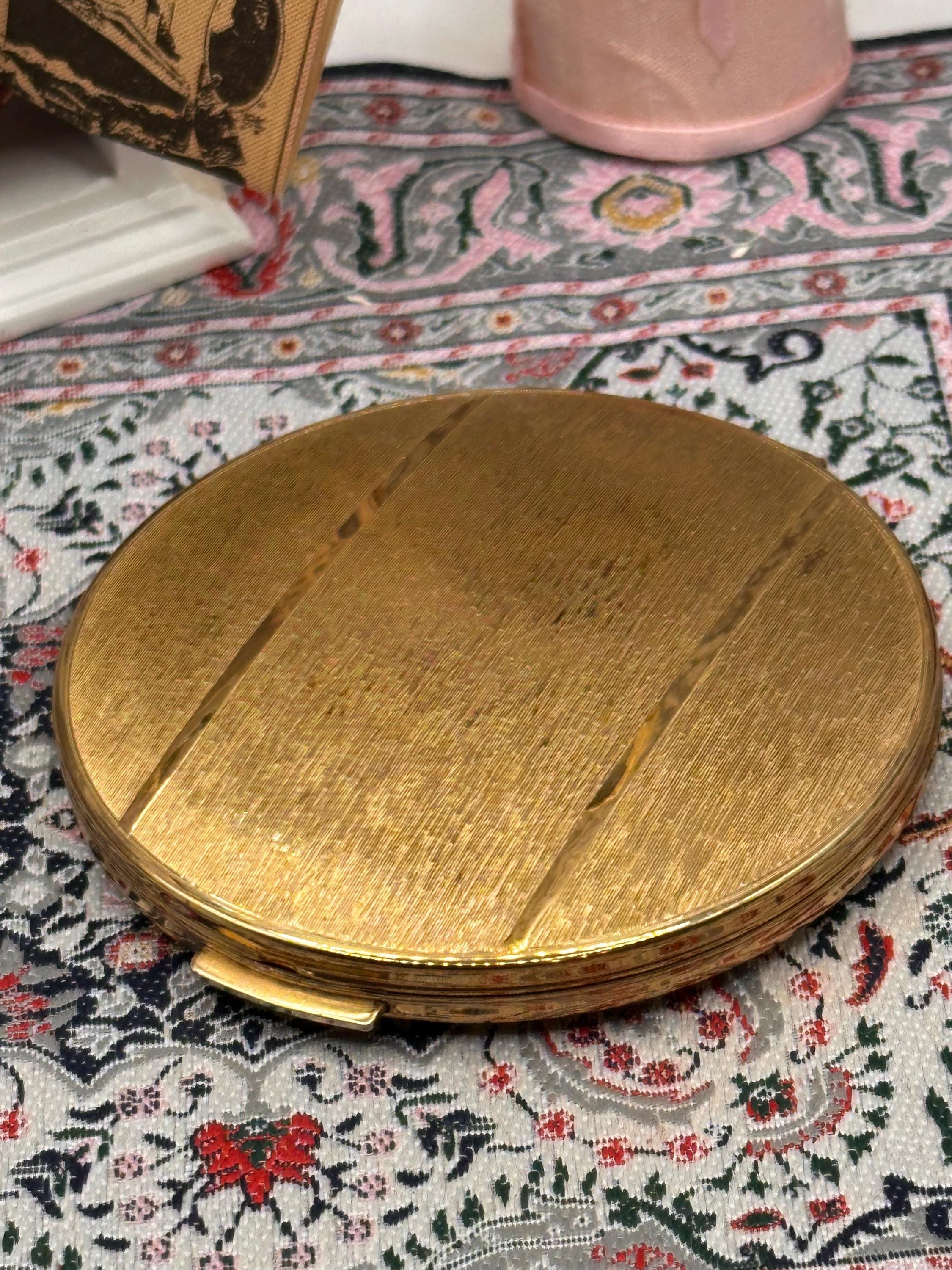 Vintage Stratton Slimline Powder Compact, Gold Diagonal Engine Turn, Star Base