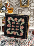 Vintage Petit Point Powder Compact – Floral Embroidery, Gold Tone Mirror – 1950s Evening Bag Size