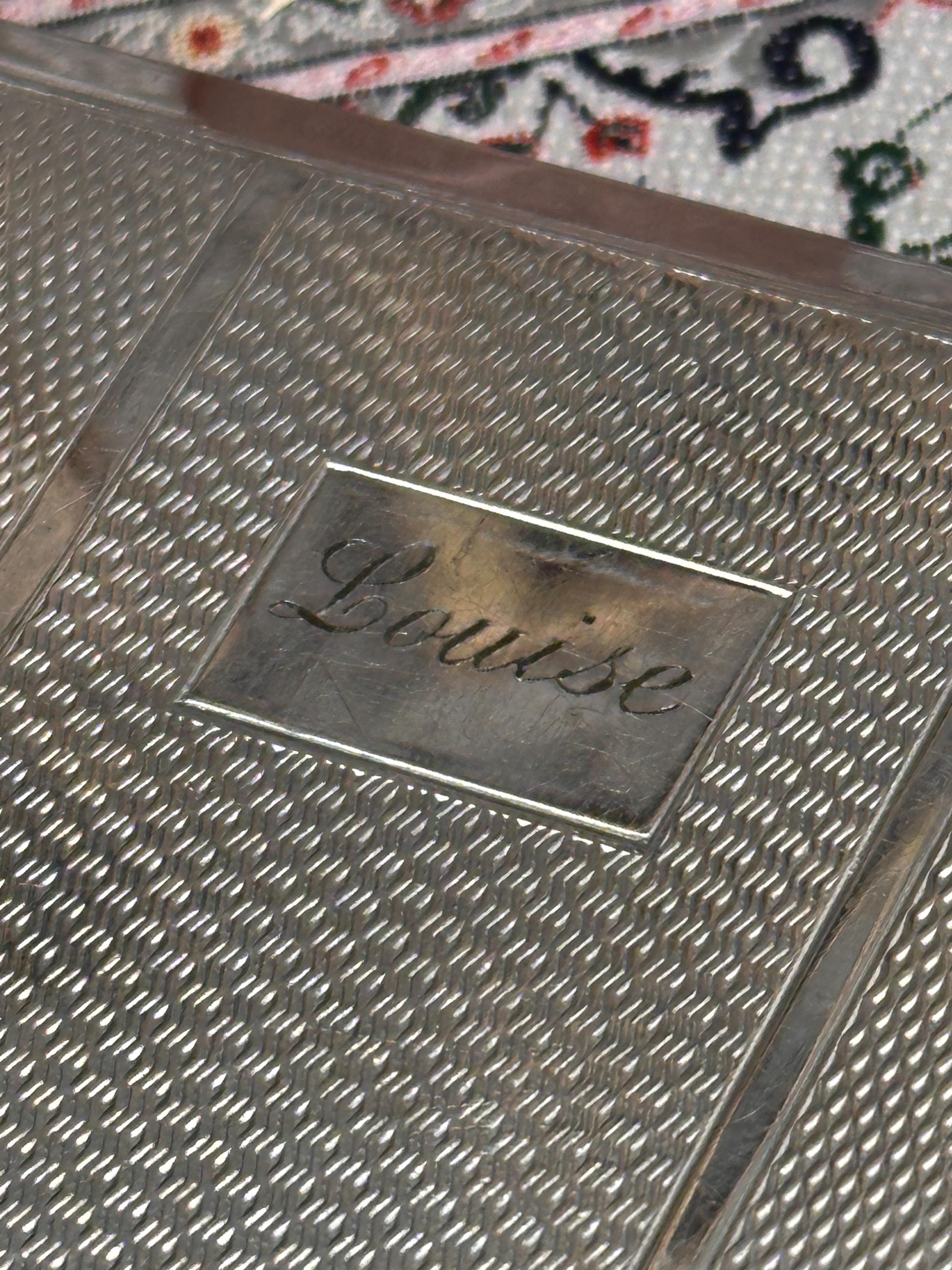 Vintage Kingcraft Cigarette Case – Personalised “Louise” – Engine Turned Silver Tone – 1950s Made in England – 11cm