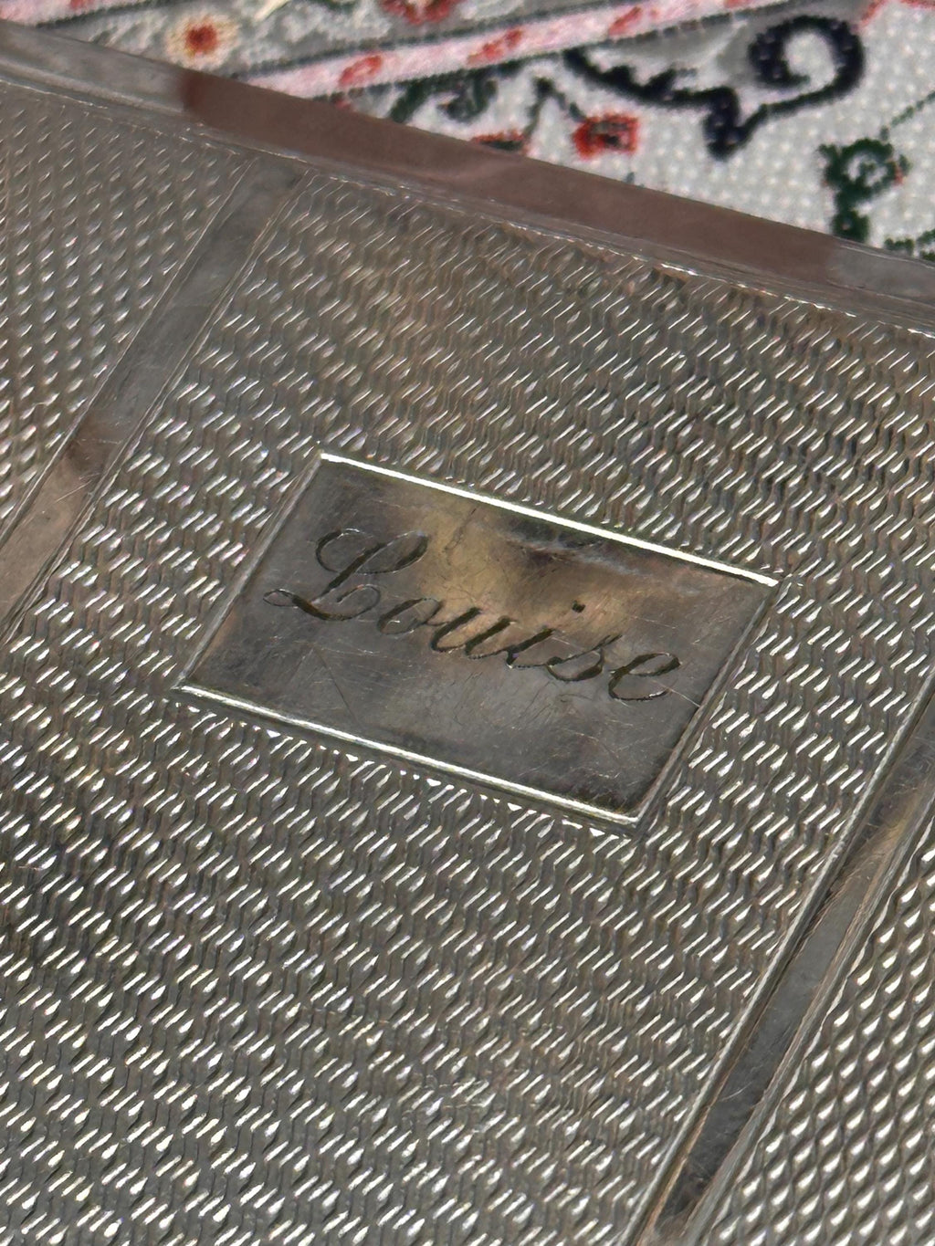 Vintage Kingcraft Cigarette Case – Personalised “Louise” – Engine Turned Silver Tone – 1950s Made in England – 11cm