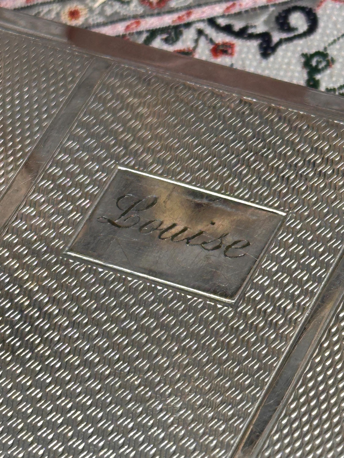Vintage Kingcraft Cigarette Case – Personalised “Louise” – Engine Turned Silver Tone – 1950s Made in England – 11cm
