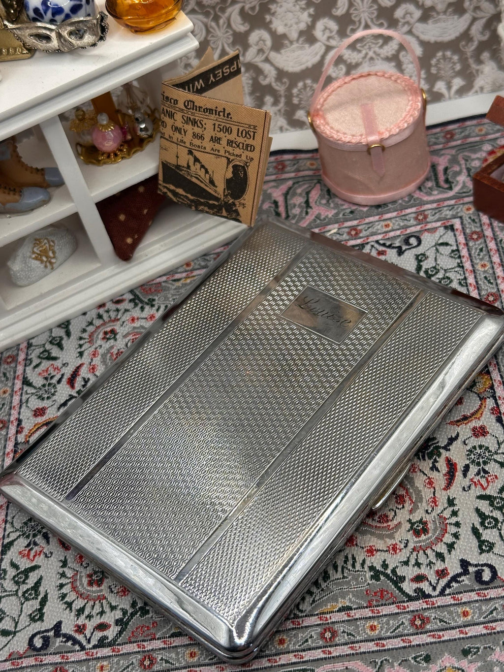 Vintage Kingcraft Cigarette Case – Personalised “Louise” – Engine Turned Silver Tone – 1950s Made in England – 11cm