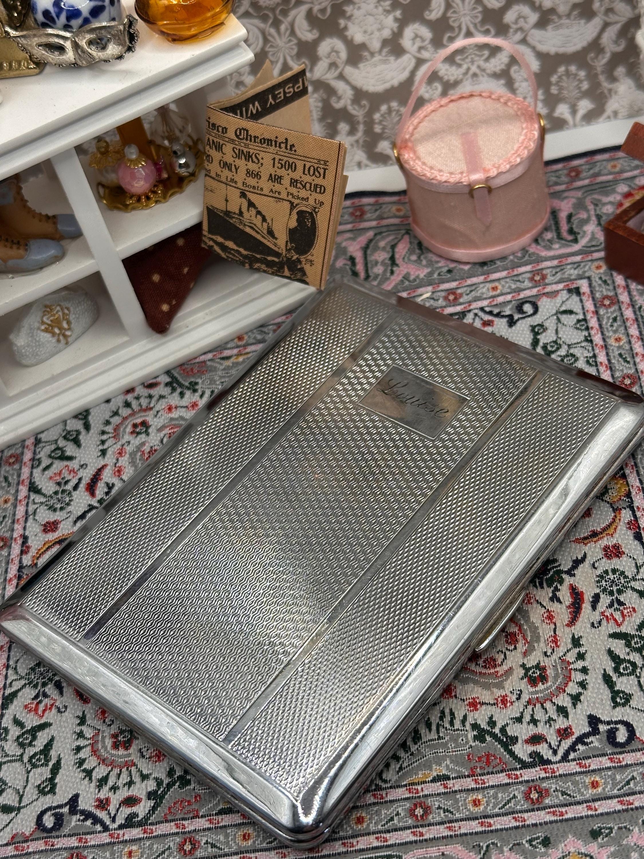 Vintage Kingcraft Cigarette Case – Personalised “Louise” – Engine Turned Silver Tone – 1950s Made in England – 11cm