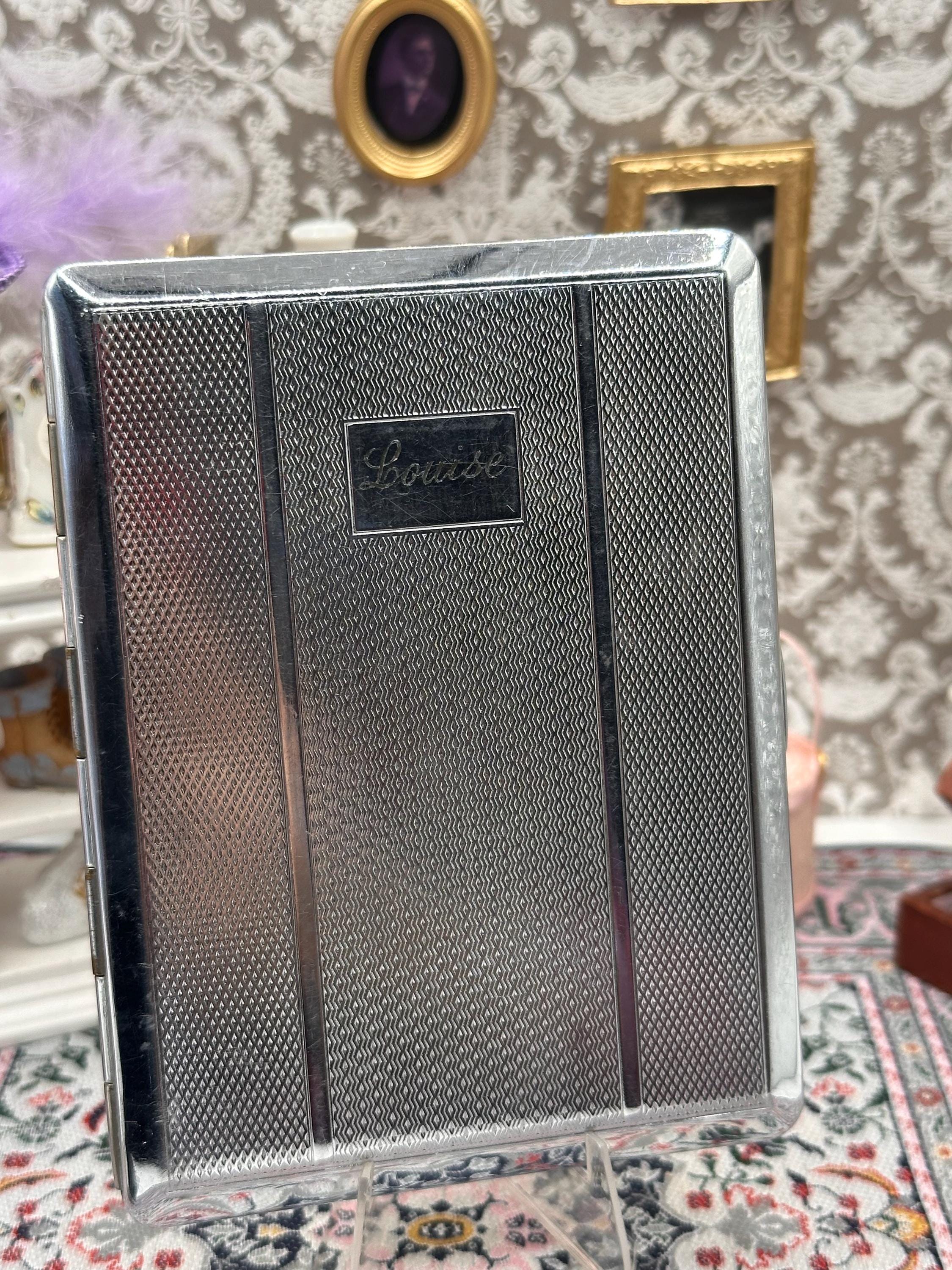 Vintage Kingcraft Cigarette Case – Personalised “Louise” – Engine Turned Silver Tone – 1950s Made in England – 11cm