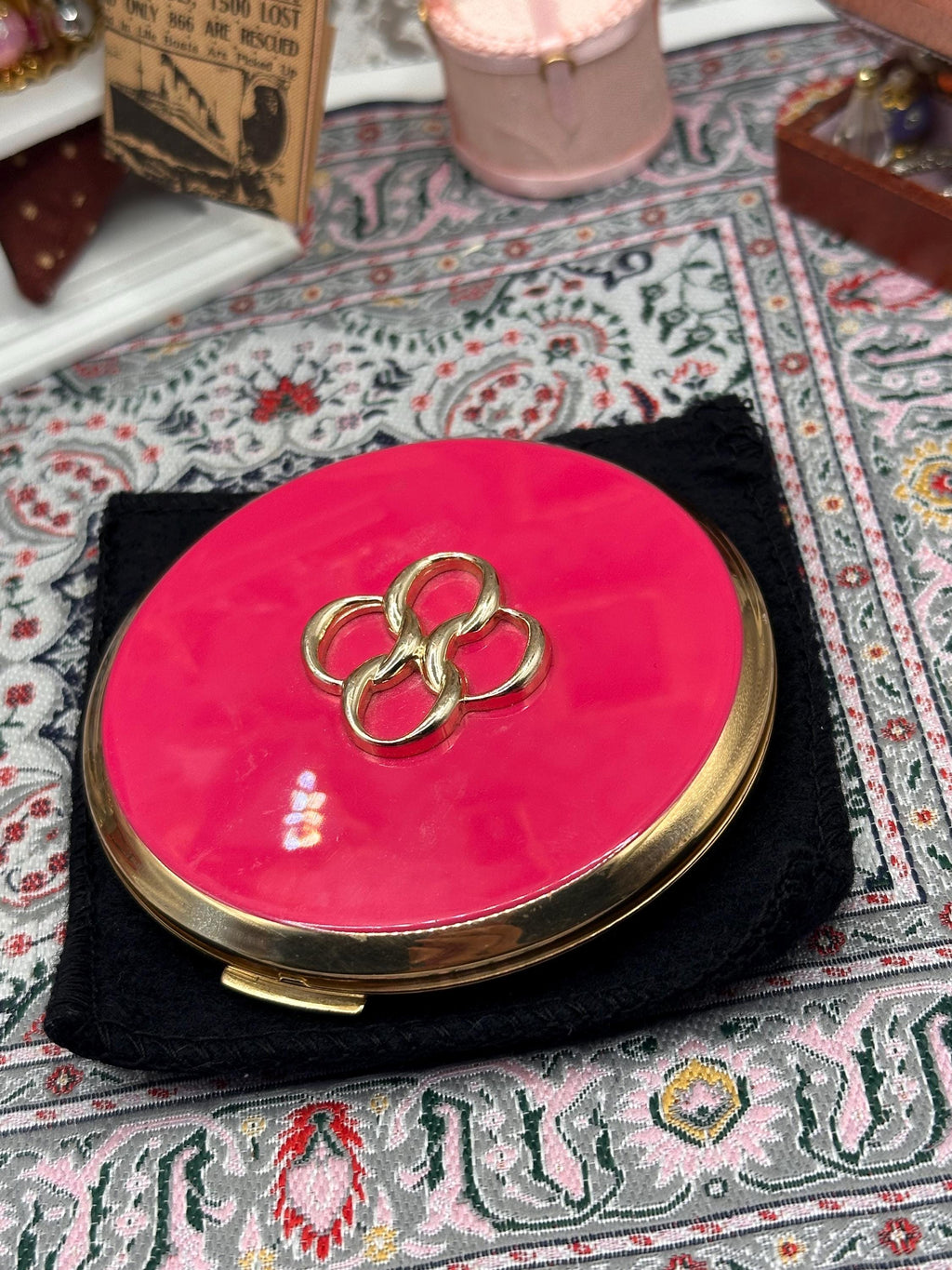 Vintage Stratton Pink Convertible Powder Compact, Original Pouch, Unused, Mid Century England