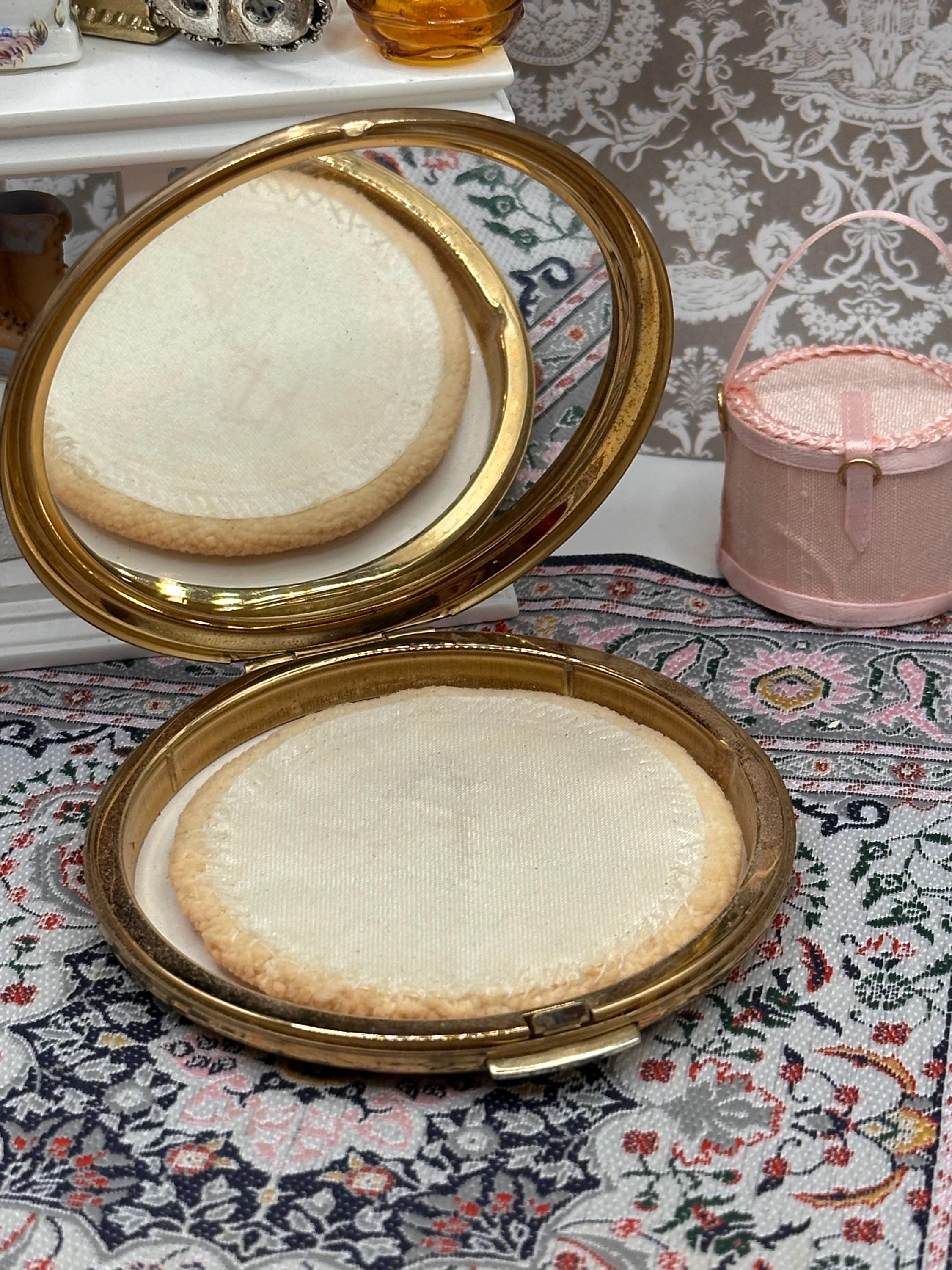 Vintage Stratton Powder Compact, Pink Rose Floral Design, Gold Tone, Mirror & Puff, 7.5cm