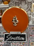 Vintage Stratton Orange Enamel Powder Compact, Gold Tone, Mirror & Puff, 7.5cm