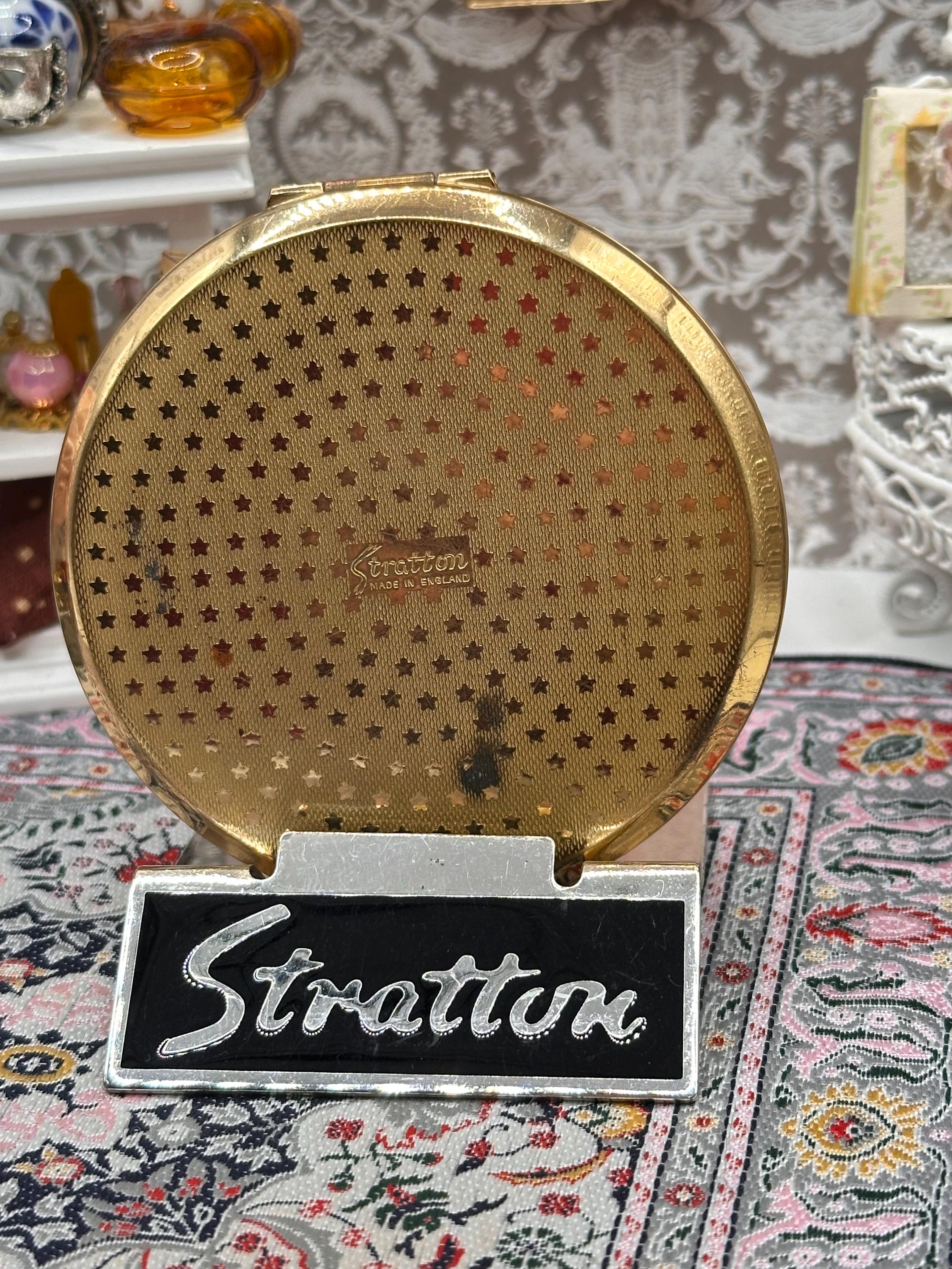 Vintage Stratton Orange Enamel Powder Compact, Gold Tone, Mirror & Puff, 7.5cm