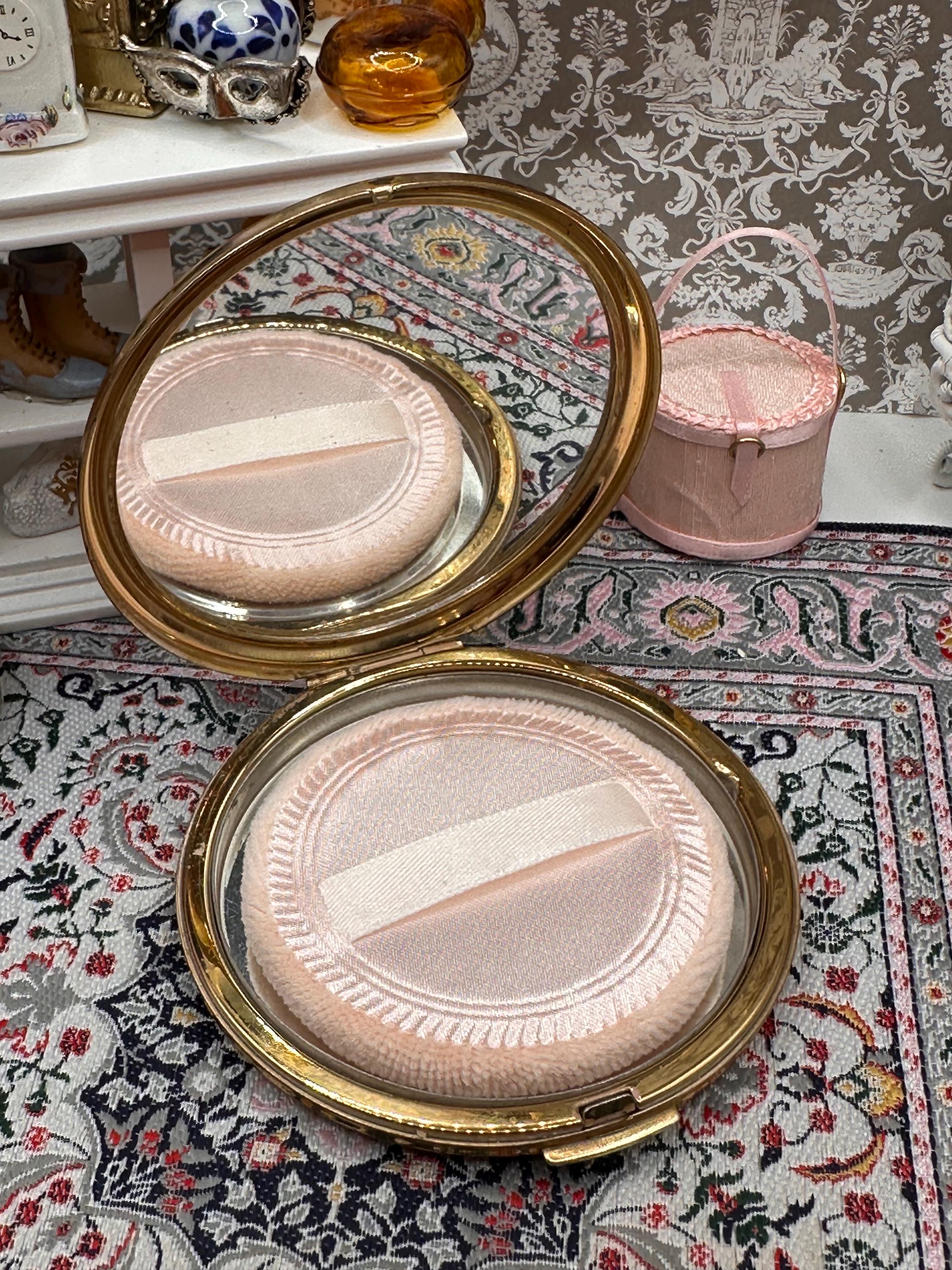 Vintage Stratton Orange Enamel Powder Compact, Gold Tone, Mirror & Puff, 7.5cm