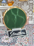 Vintage Stratton Green Enamel Powder Compact, Gold Tone, Mirror & Puff, 7.5cm