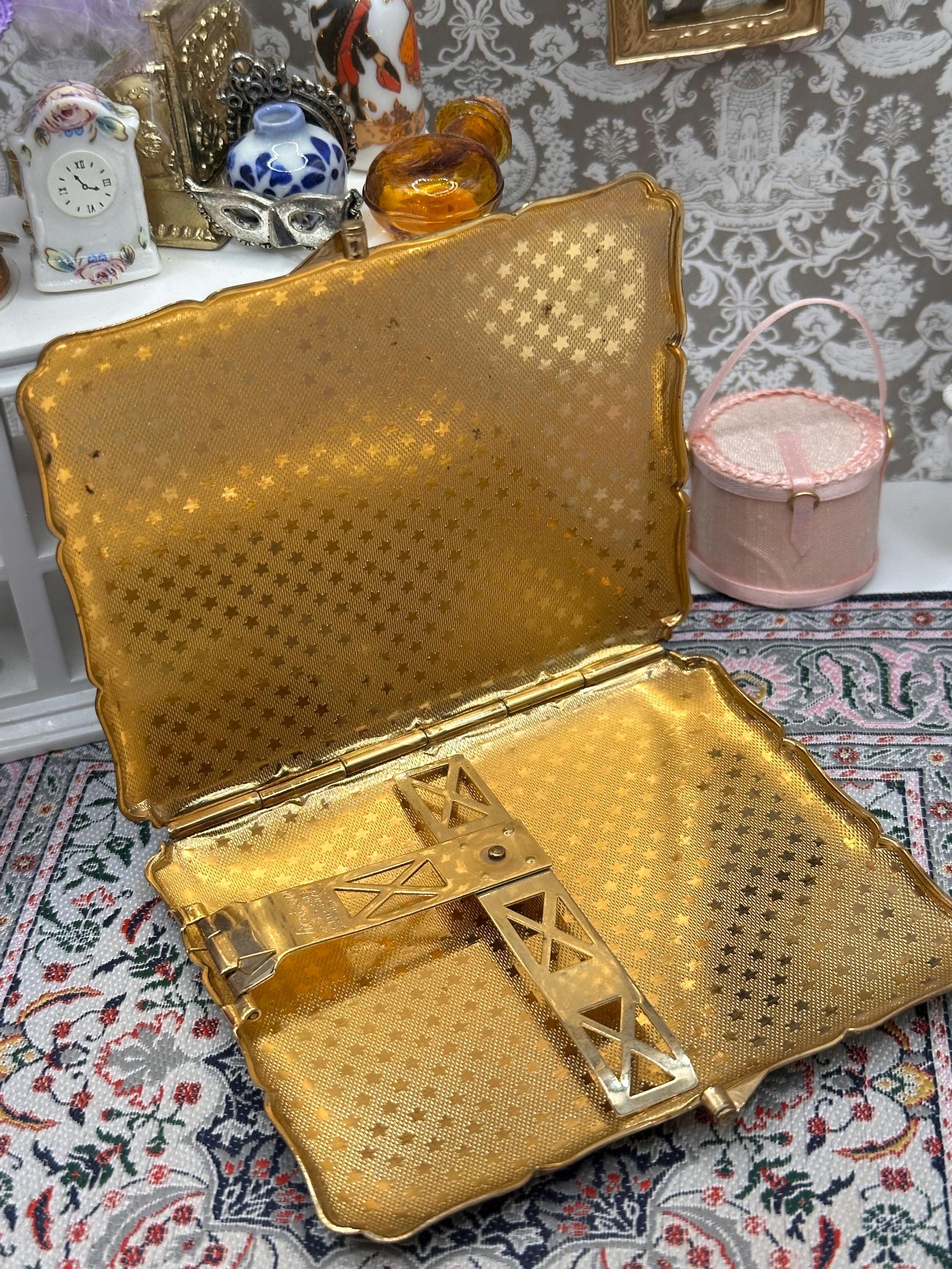 Vintage Stratton Blue Enamel Orchid Cigarette Case, Gold Tone, Scalloped Edge, 9.5cm