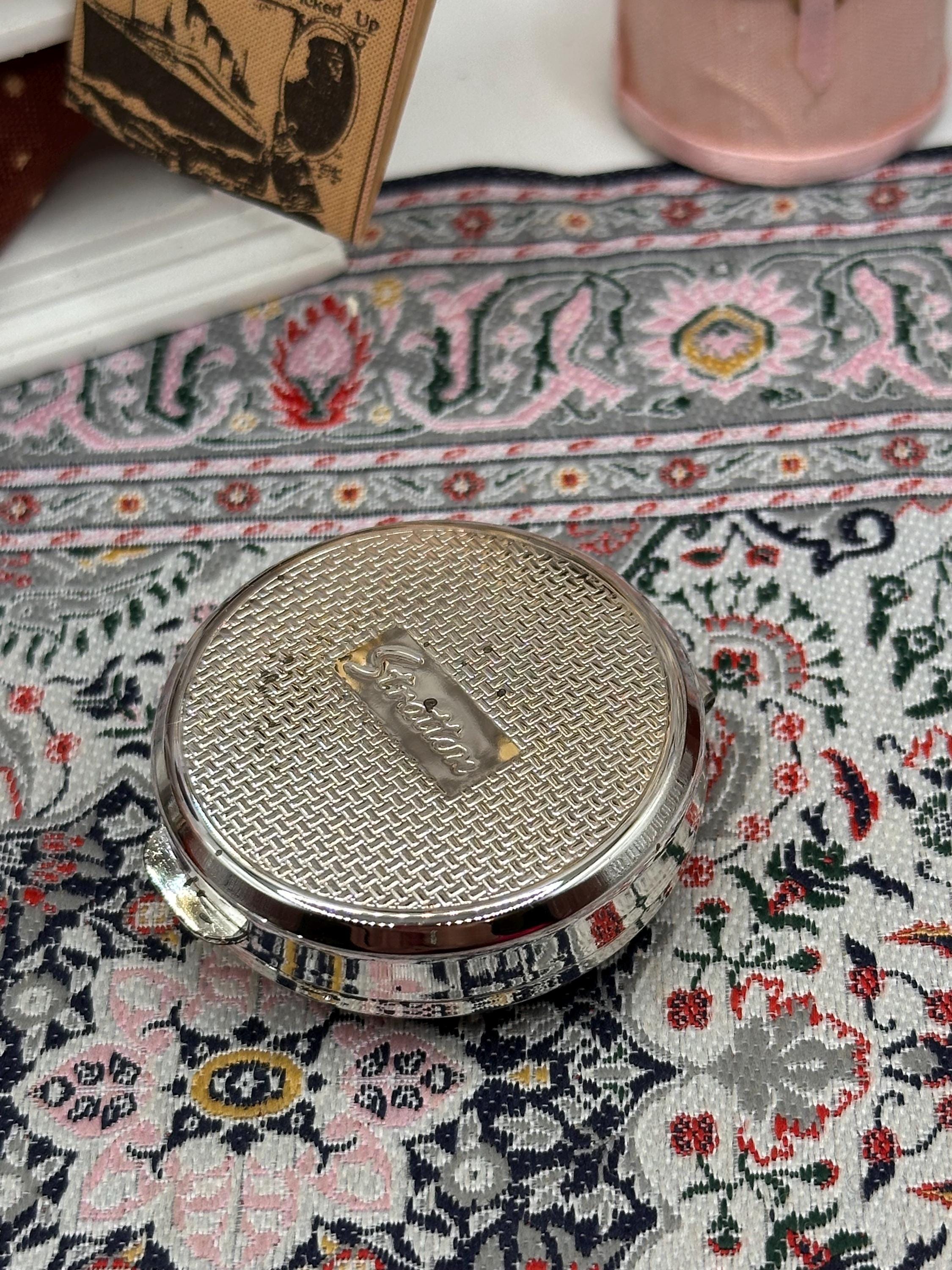 Vintage Stratton Silver Tone Pill Box, Boxed, Engine Turned Lid, 4.5cm