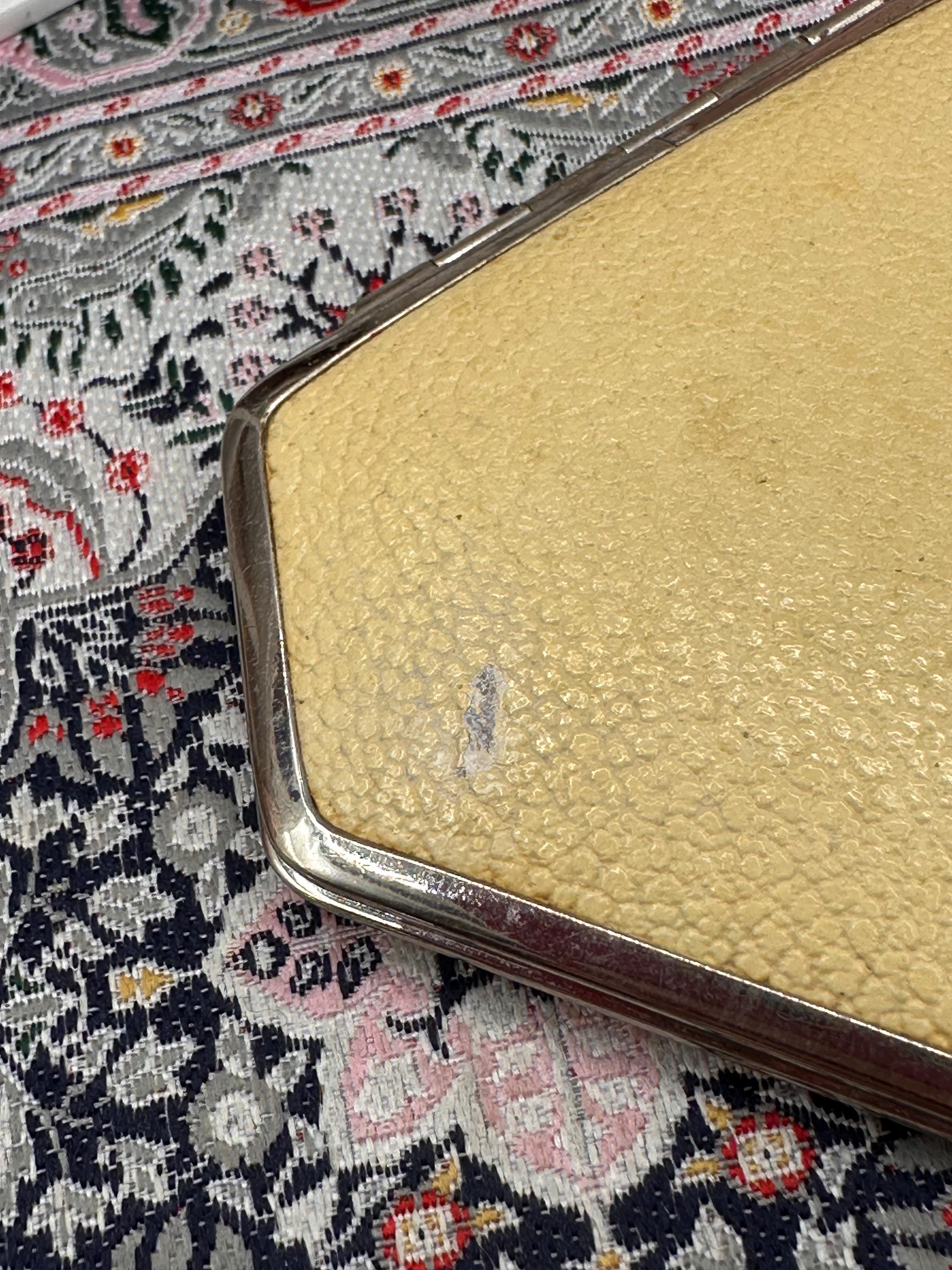 Art Deco Leather Covered Powder Compact, L.F. (Louis Frères), French, 1930s Chrome Frame