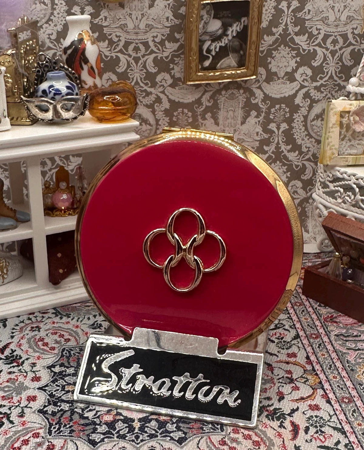 Vintage Stratton Pink Convertible Powder Compact, Original Pouch, Unused, Mid Century England