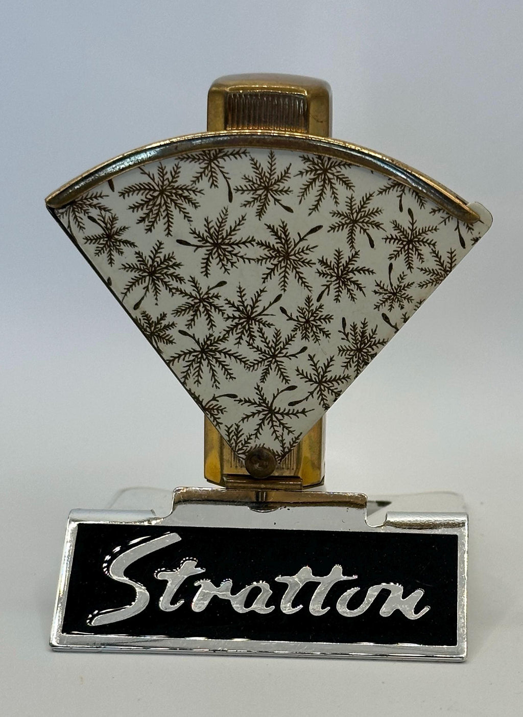 Vintage Stratton Fan-Shaped Lip View – Gold Starburst Enamel, Lipstick Holder & Mirror
