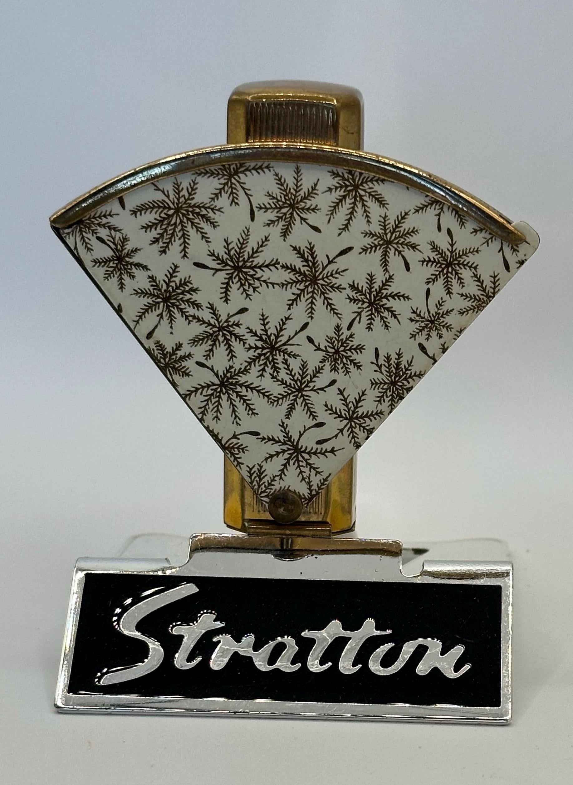 Vintage Stratton Fan-Shaped Lip View – Gold Starburst Enamel, Lipstick Holder & Mirror
