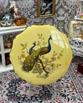 Vintage Kigu Yellow Enamel Powder Compact with Scalloped Gold-Tone Edge Peacock Design