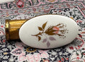 Vintage Kigu Lipview Compact Mirror: Gold Tone, Pink Floral Ceramic, England