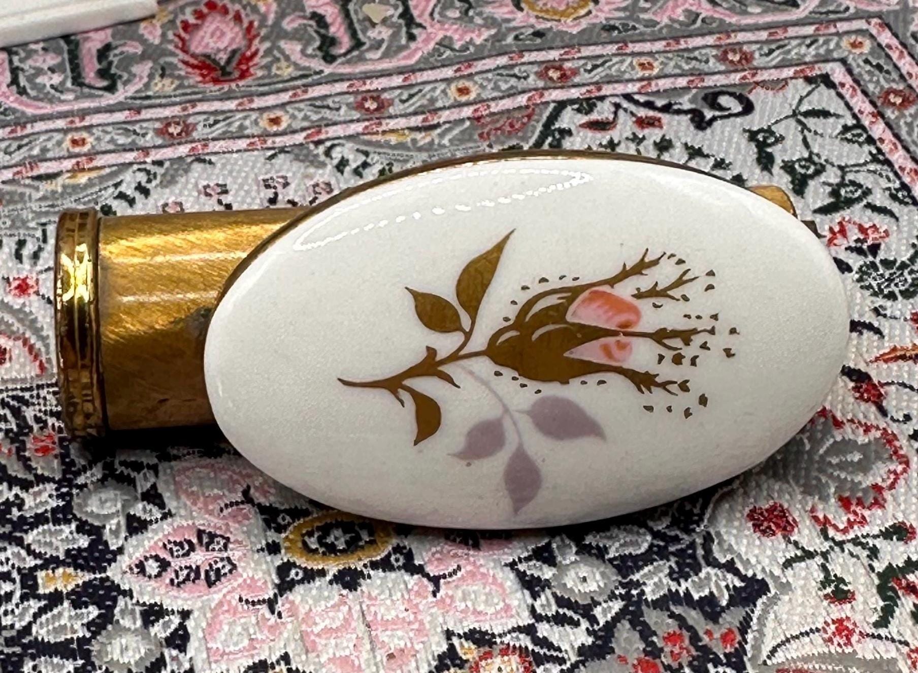 Vintage Kigu Lipview Compact Mirror: Gold Tone, Pink Floral Ceramic, England
