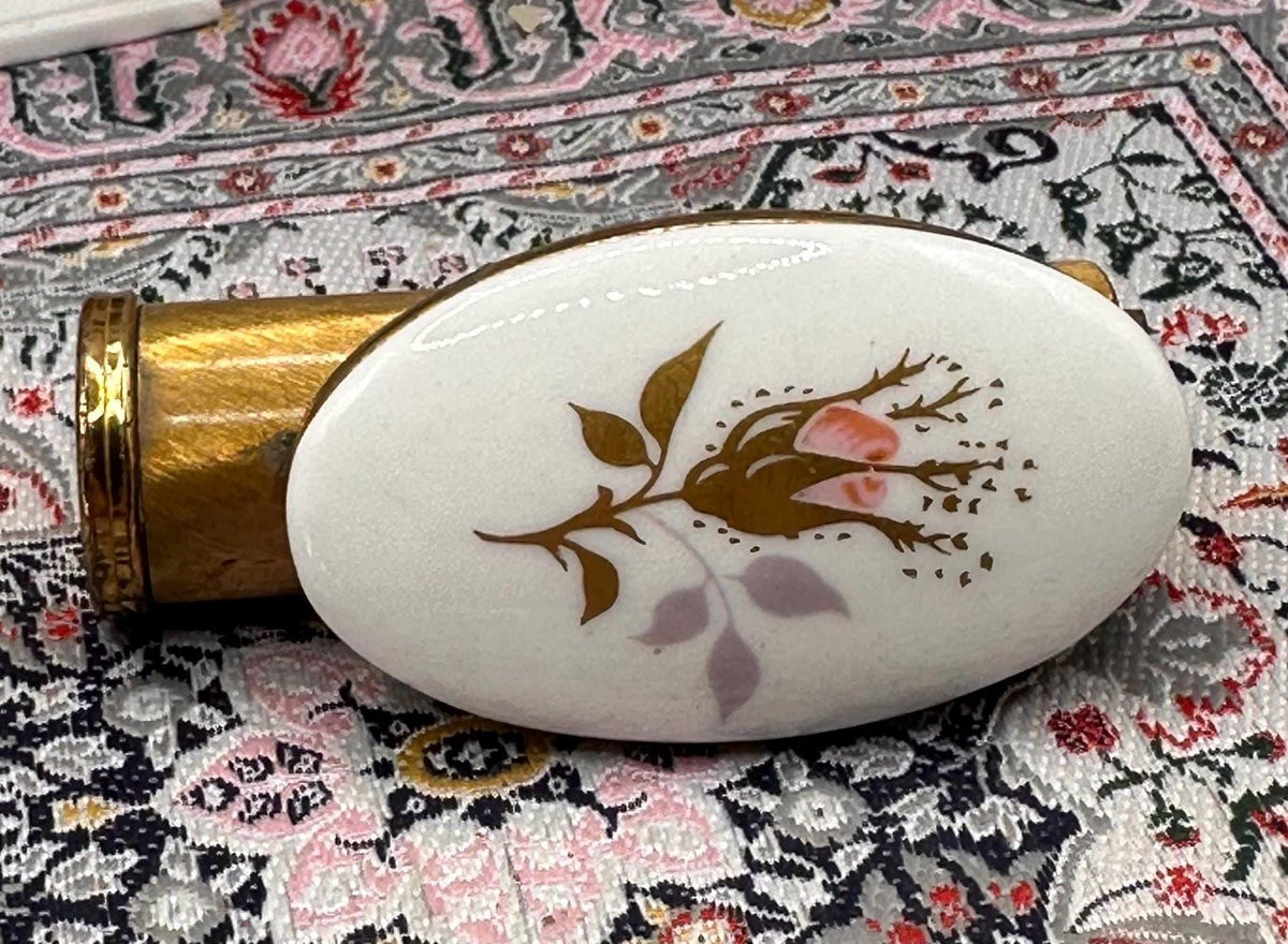 Vintage Kigu Lipview Compact Mirror: Gold Tone, Pink Floral Ceramic, England