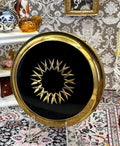 Vintage Black Enamel & Gold-Tone Powder Compact – 7cm, Starburst Design