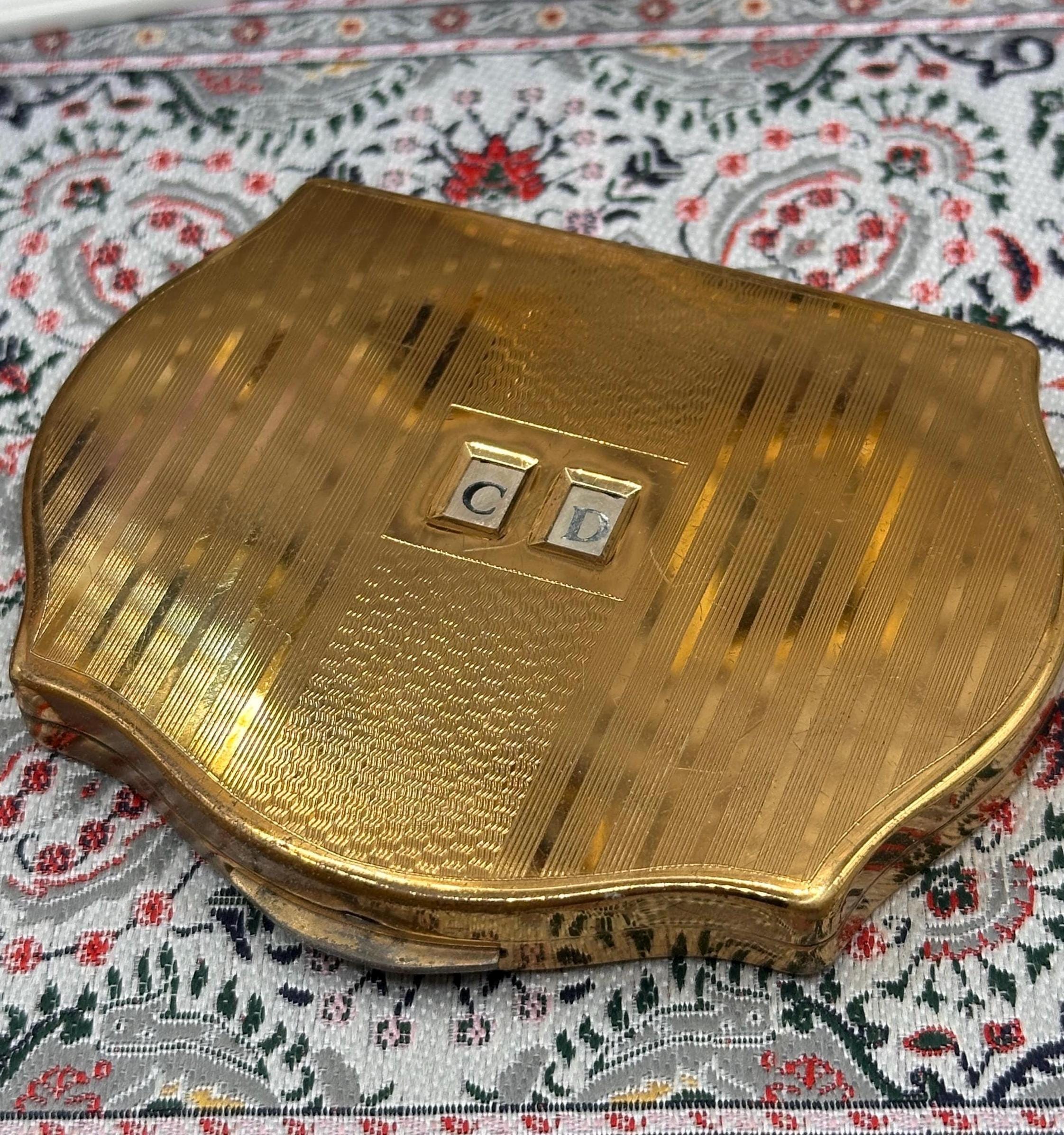 Stratton Regency Powder Compact | Art Deco Gold Tone Vanity, Custom Initials