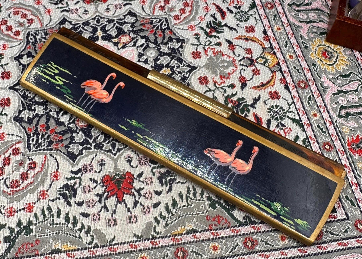 Vintage Mascot Flamingo Comb Hand Painted Navy Blue Vanity Accessory