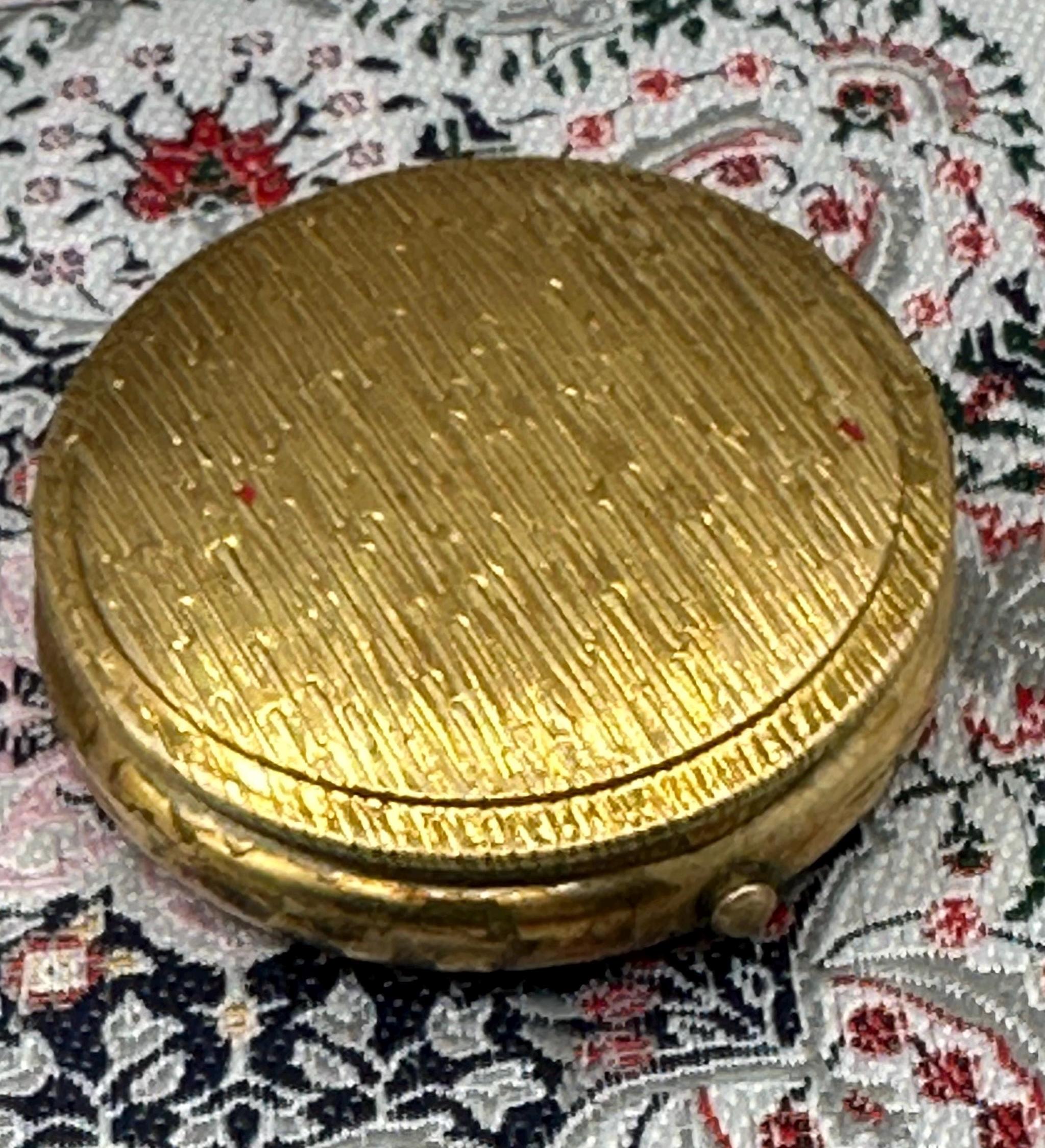 Kigu Pill Box Gold Tone Engine Turned Vintage Vanity Compact Style Case 1950s