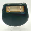 Vintage Green Leather & Gold-Tone Powder Compact – Mid-Century Vanity Accessory – Unmarked