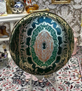 Vintage Damascene-Style Leather Powder Compact – Green, Gold & Orange, 7.5cm