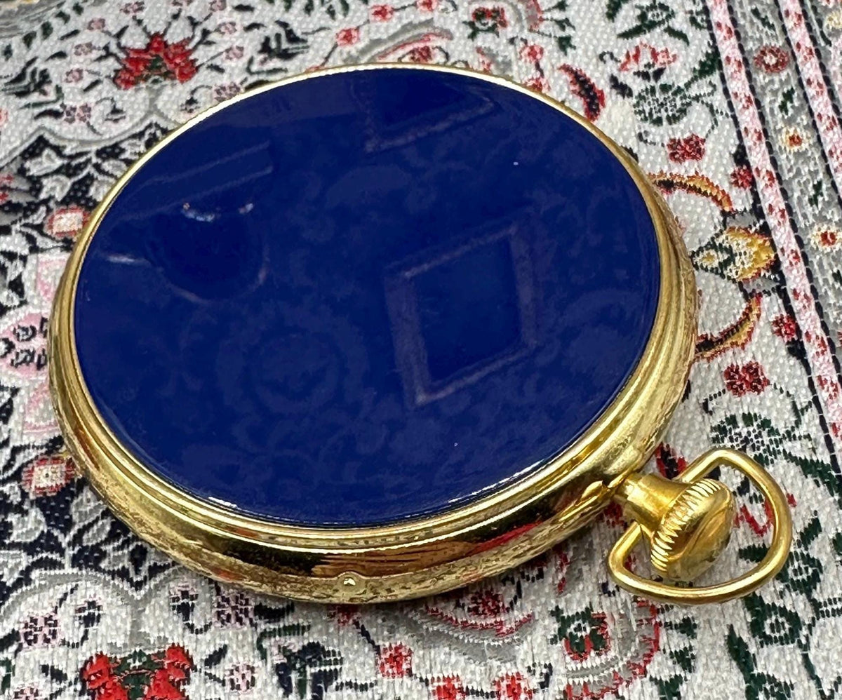 Vintage Alexandra de Markoff Pocket Watch Powder Compact Blue Enamel Original Puff & Screen