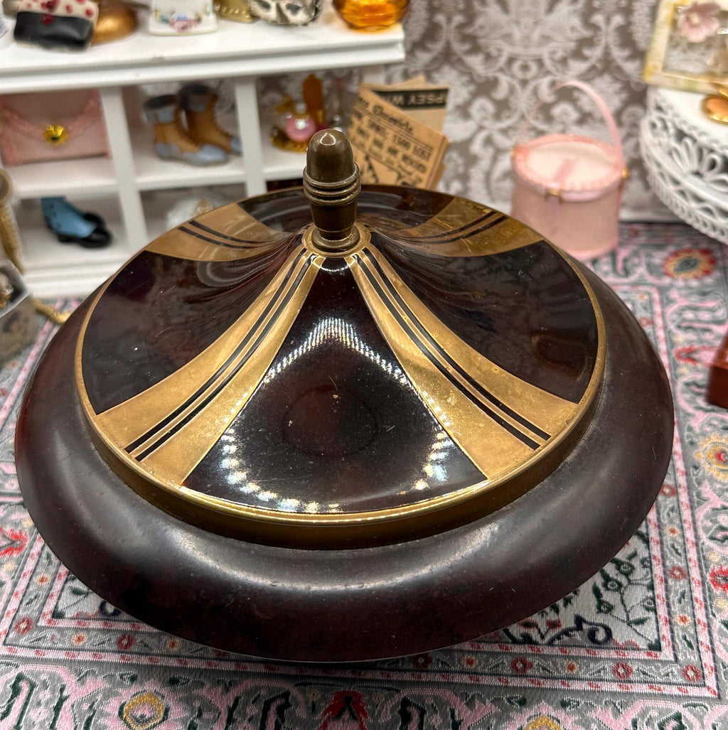 Art Deco Musical Powder Bowl – 1930s Brass Vanity Decor