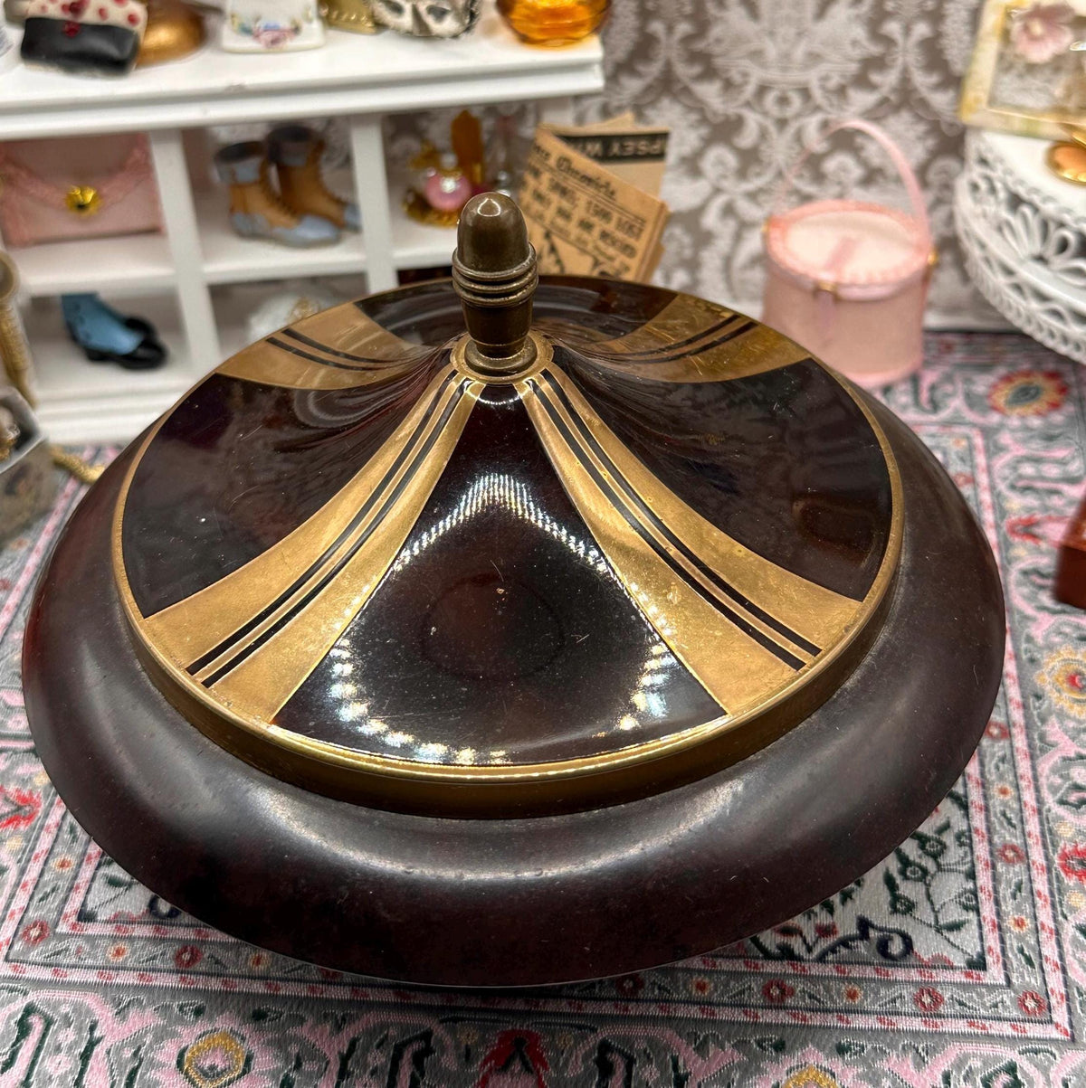 Art Deco Musical Powder Bowl – 1930s Brass Vanity Decor