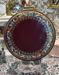 Vintage Burgundy Leather Powder Compact Ornate Border