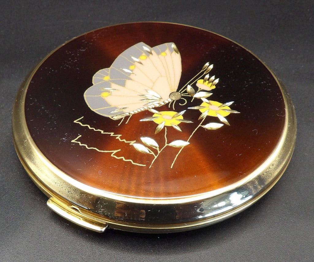 Vintage Stratton Butterfly Powder Compact: Gold-Tone Finish, Original Box