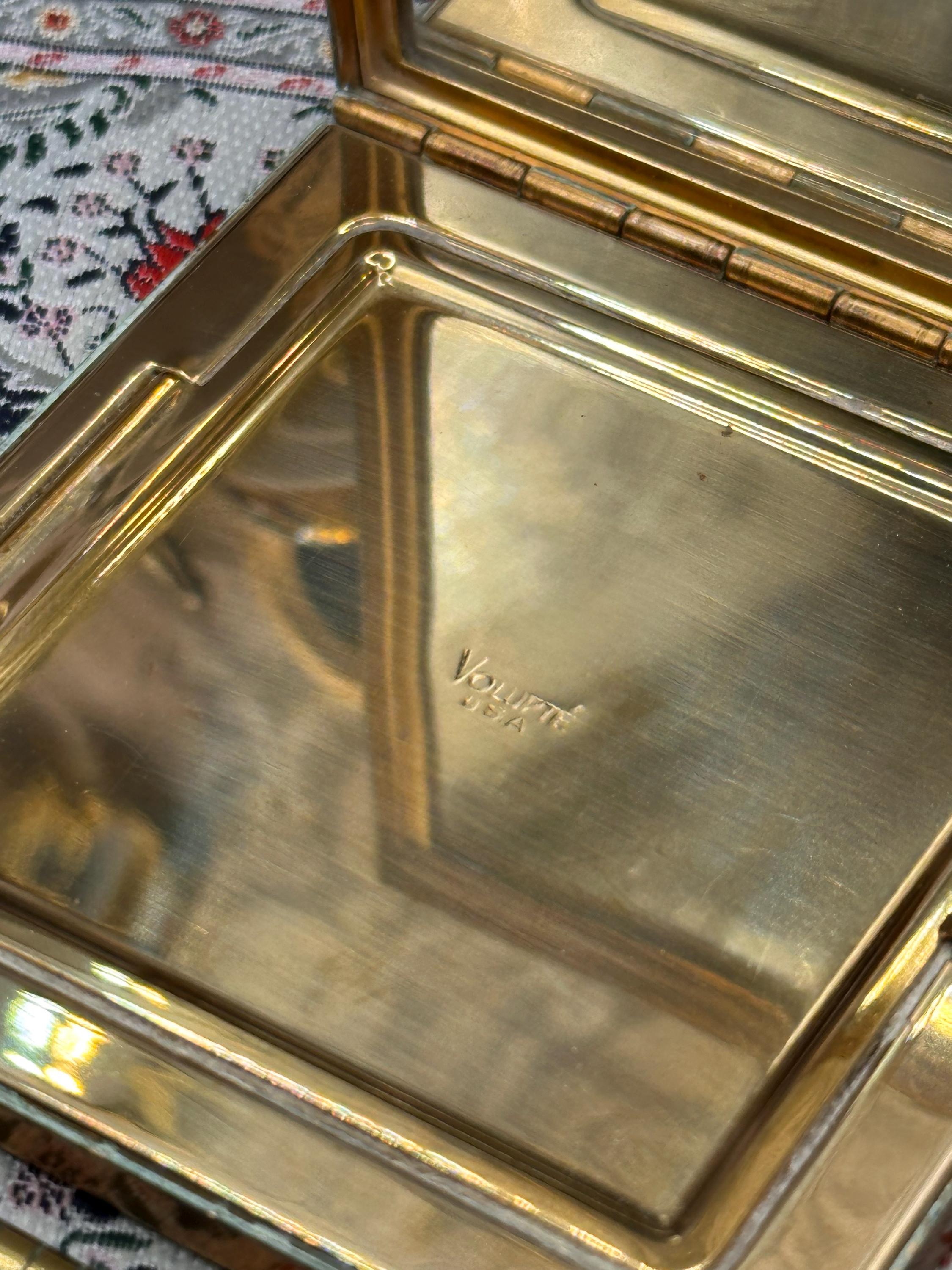 Vintage Volupté USA Powder Compact: 1950s Floral Enamel Gold Tone Vanity Case