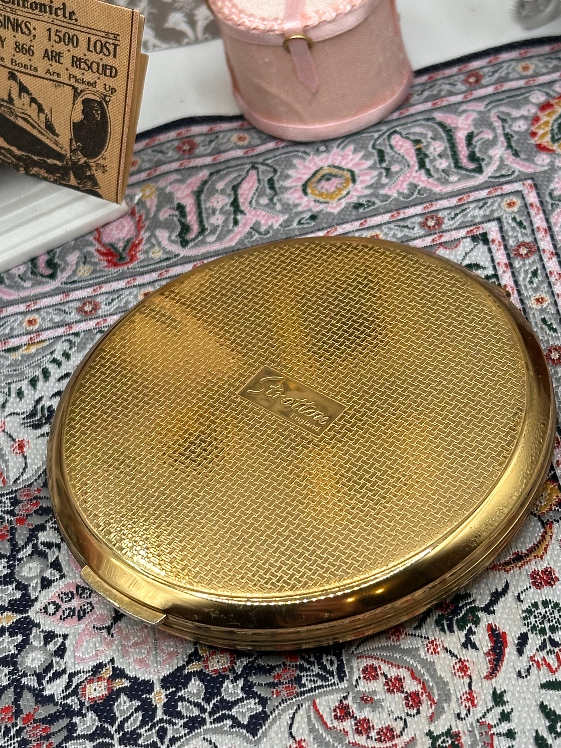Vintage Stratton Powder Compact, Gold Tone Greek Key Design, Mid Century Vanity Mirror