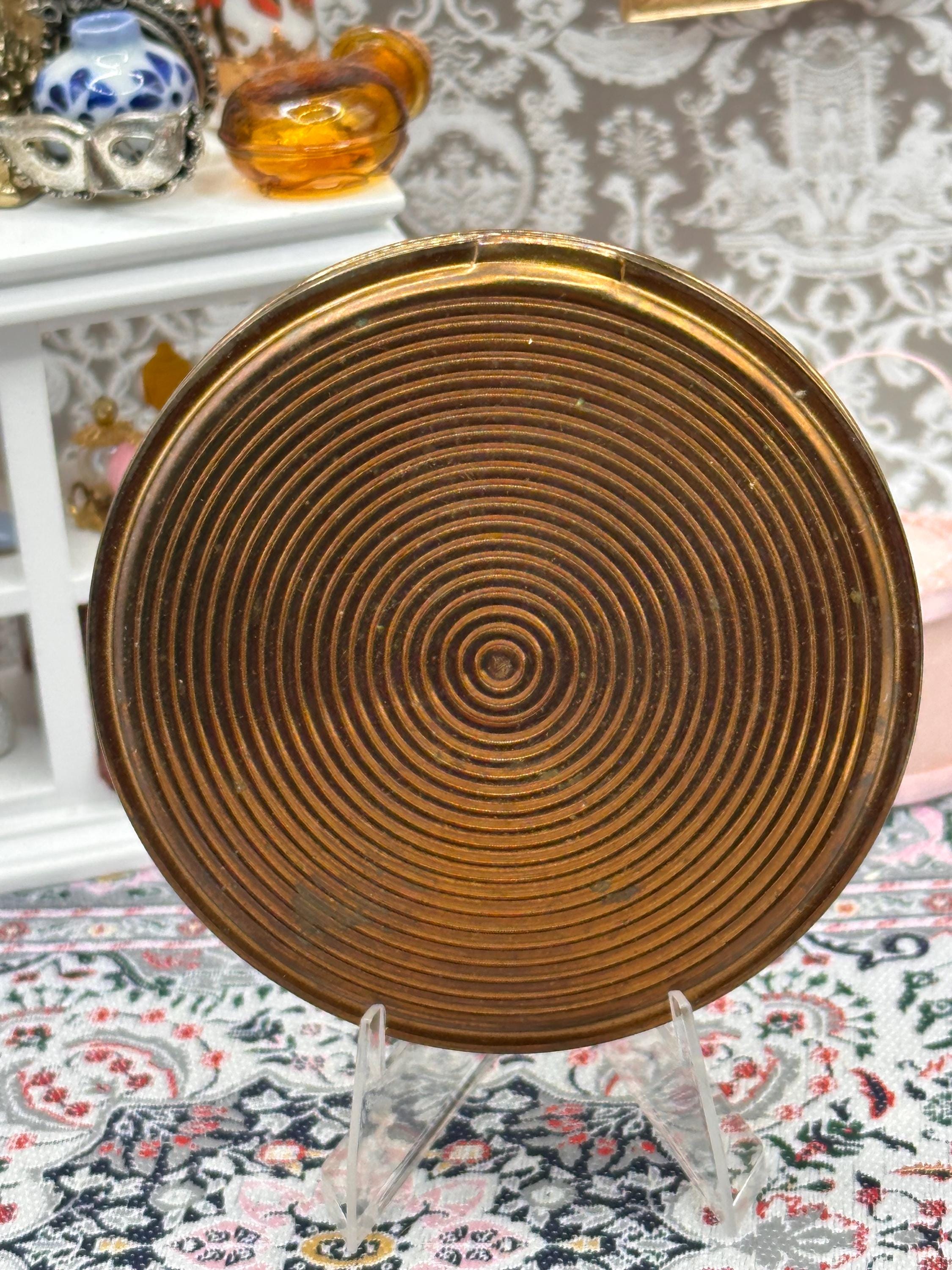 Vintage Mascot Navy Floral Enamel Powder Compact, Mid-Century Vanity Item