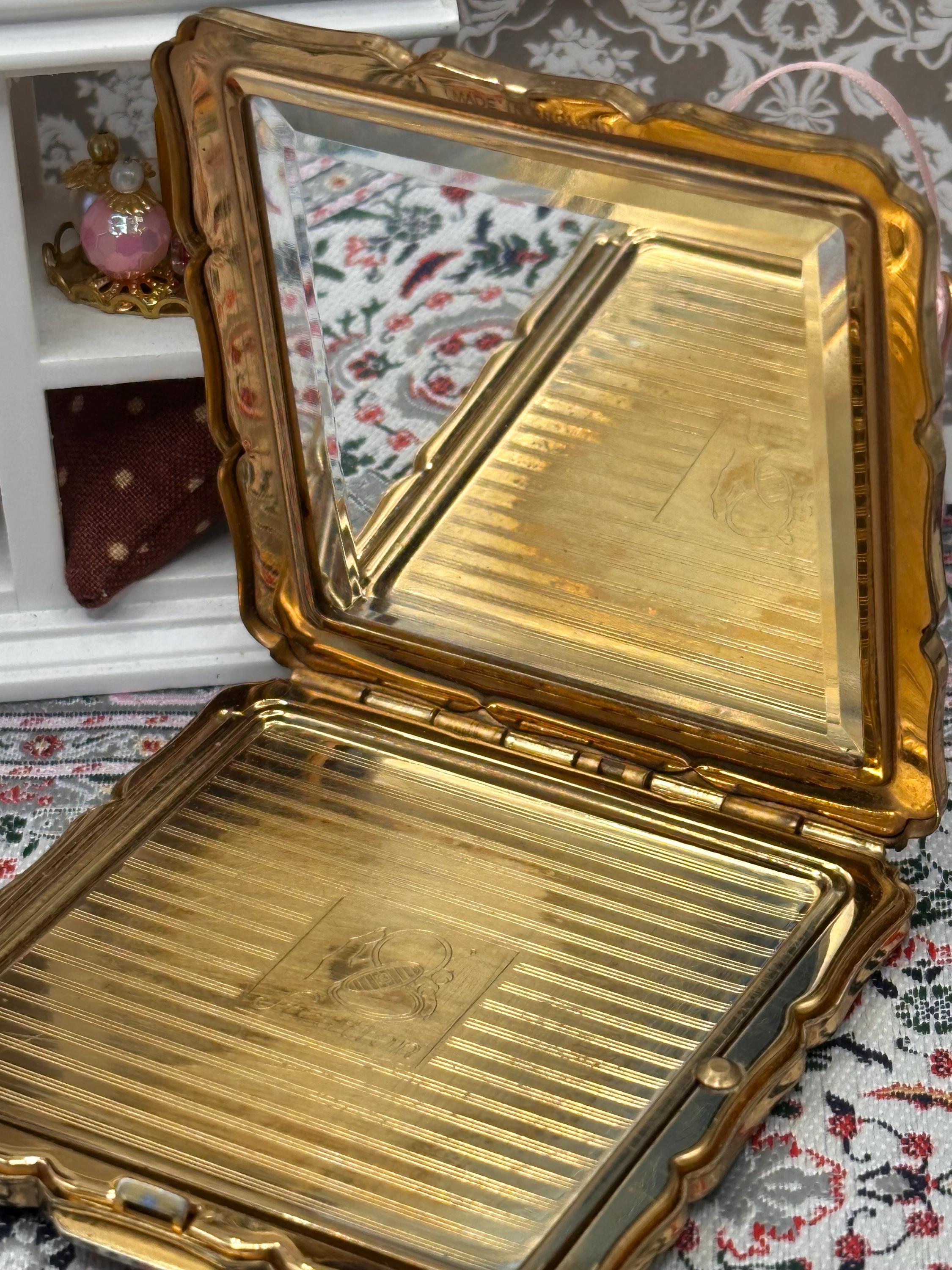 Vintage Stratton Powder Compact: Blue Enamel Floral Design, Mid-Century Vanity Mirror