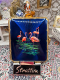 Vintage Stratton Cigarette Case Blue Enamel Flamingo Design Gold Tone Compact Case 1950s Made in England