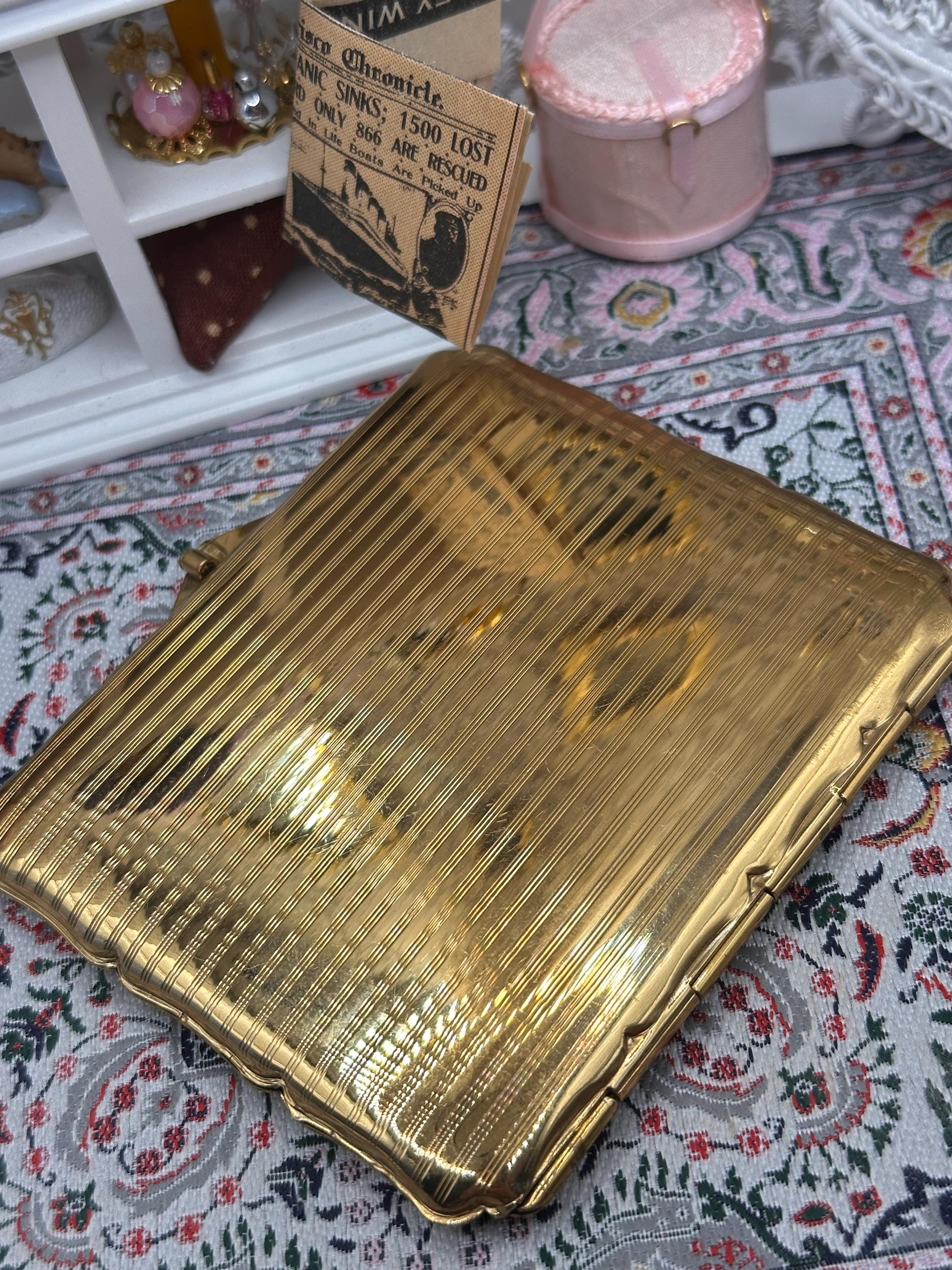 Vintage Stratton Cigarette Case Blue Enamel Flamingo Design Gold Tone Compact Case 1950s Made in England