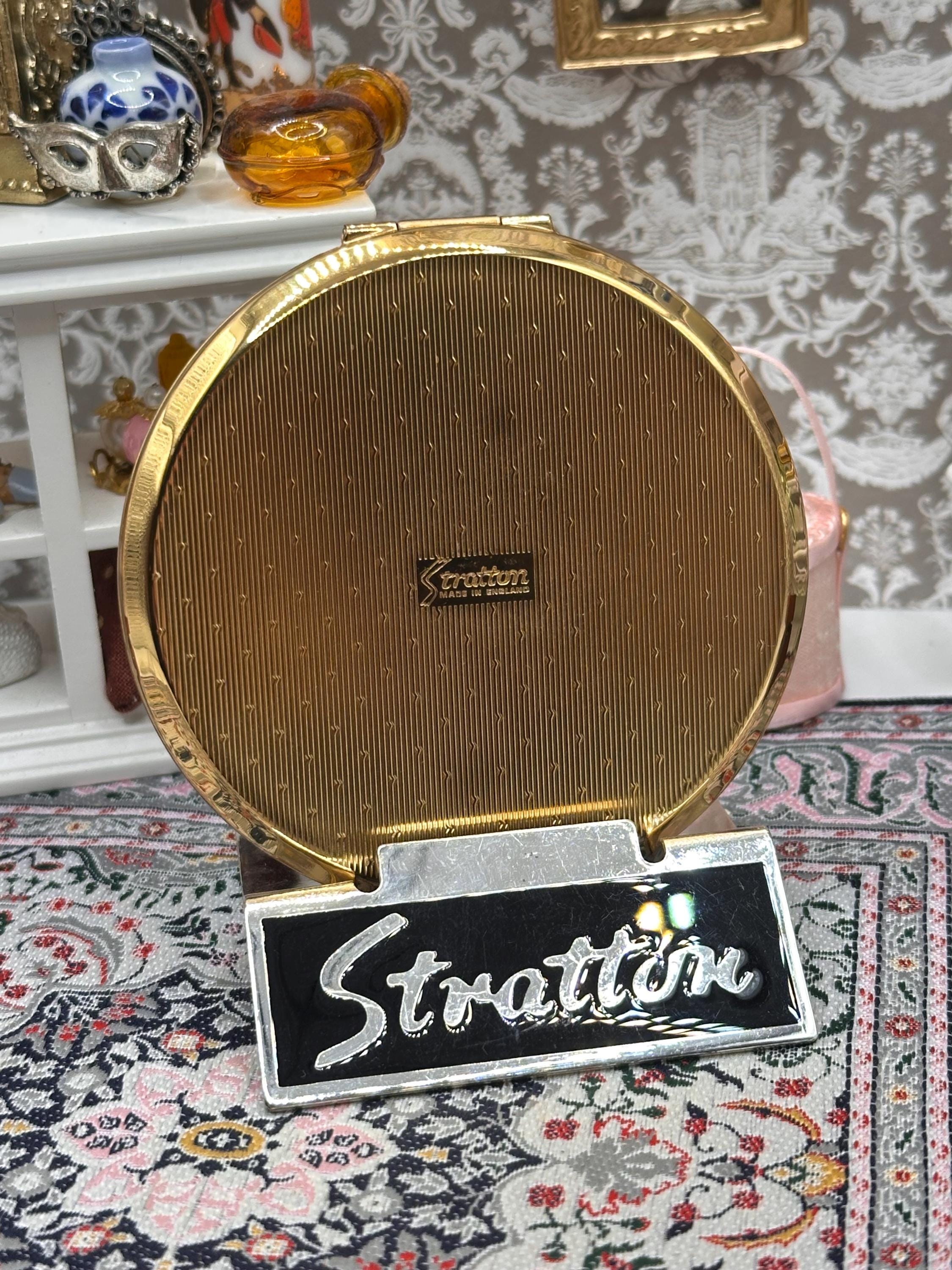 Vintage Stratton Green Enamel Powder Compact, Gold Tone, Mirror & Puff, 7.5cm