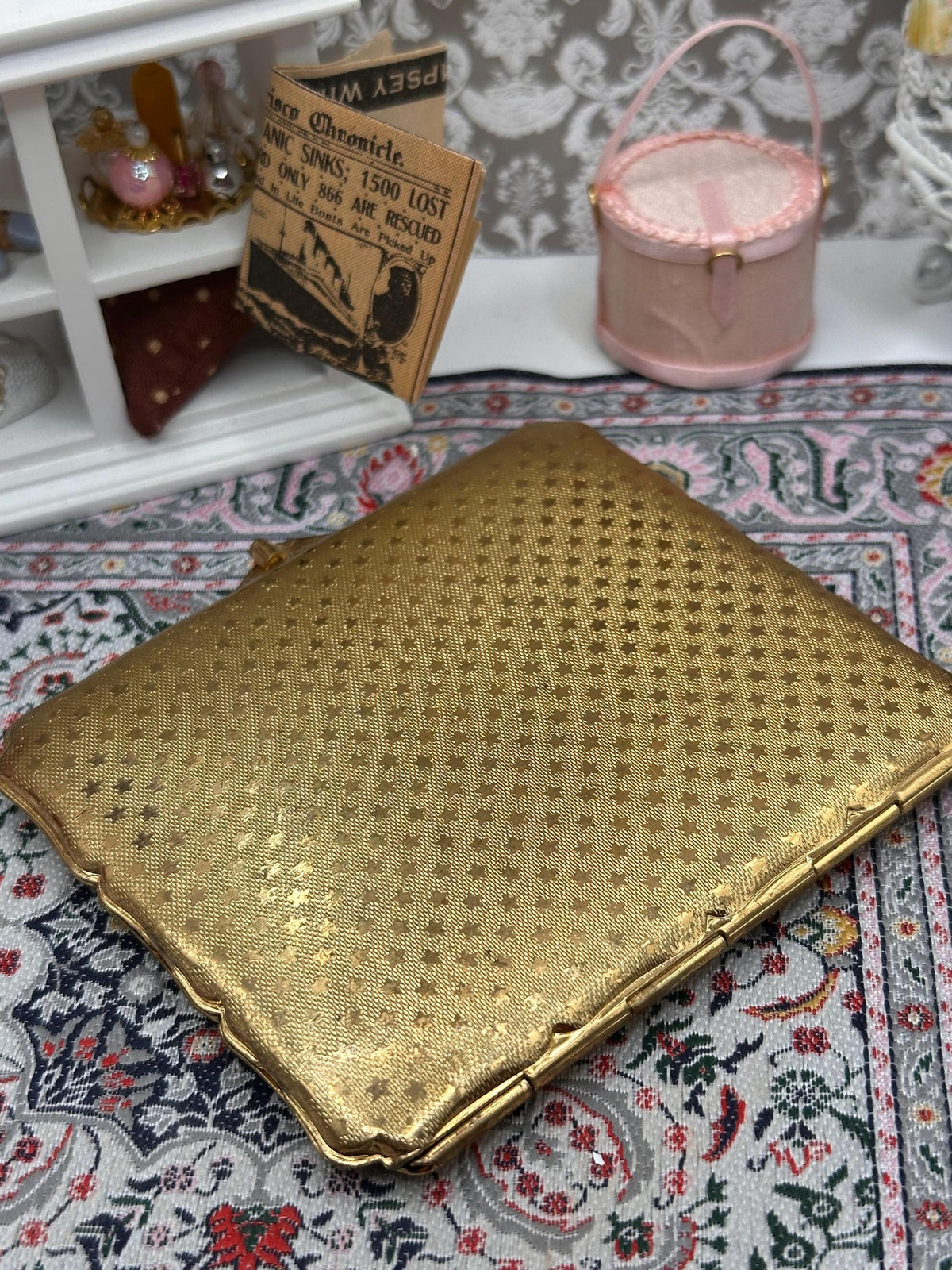 Vintage Stratton Blue Enamel Orchid Cigarette Case, Gold Tone, Scalloped Edge, 9.5cm