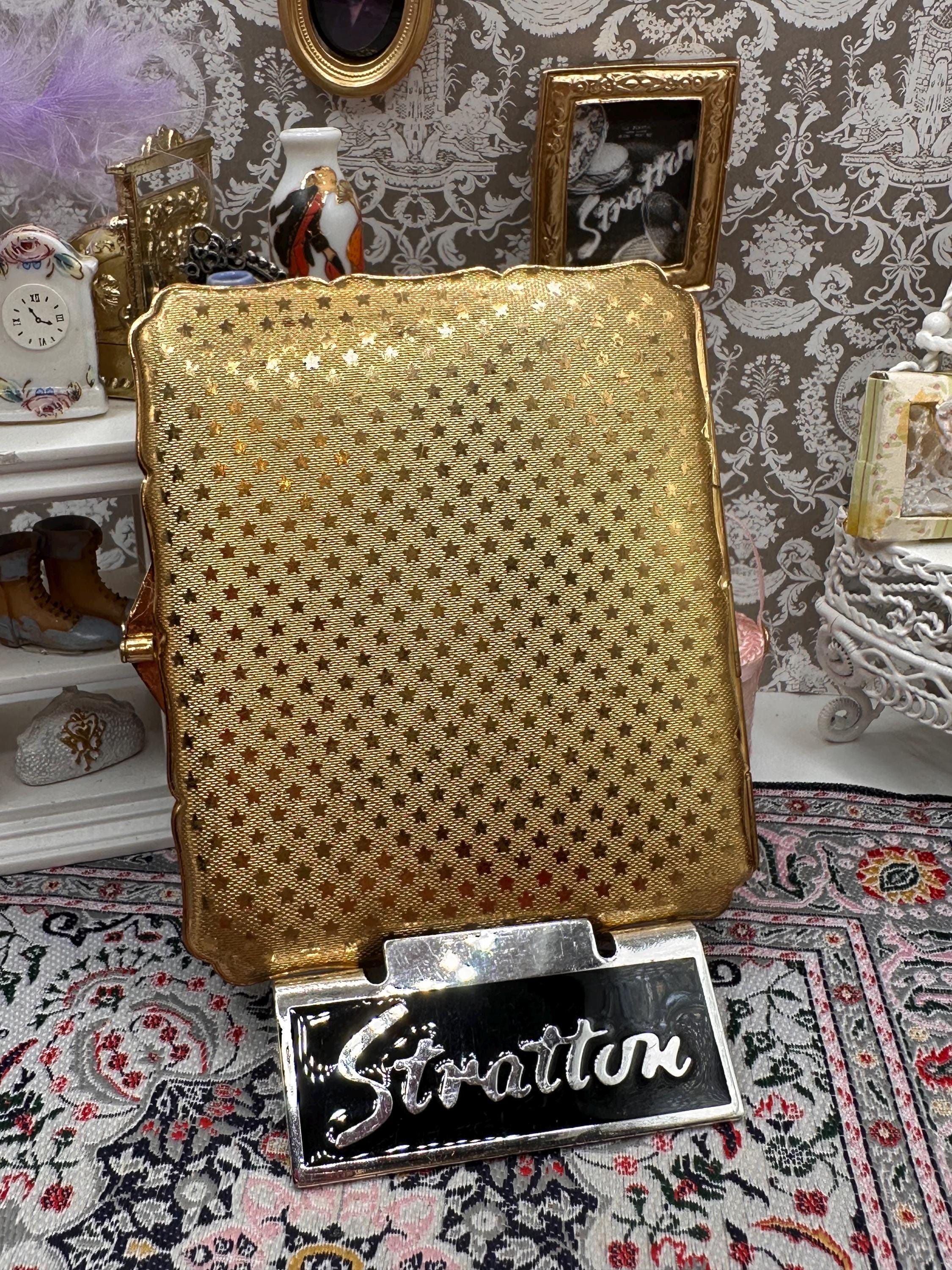 Vintage Stratton Blue Enamel Orchid Cigarette Case, Gold Tone, Scalloped Edge, 9.5cm
