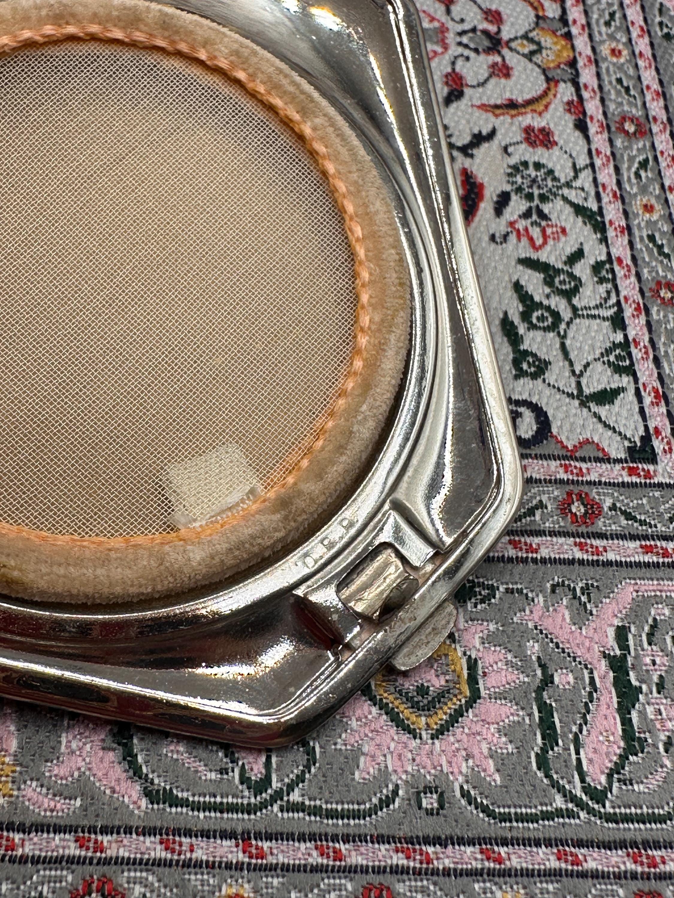 Art Deco Leather Covered Powder Compact, L.F. (Louis Frères), French, 1930s Chrome Frame
