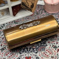 Kigu Art Deco Gold Tone Cigarette Case 9cm – Engine Turned with Decorative Bow Motif – Vintage British 1950s