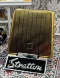 Vintage Stratton Square Powder Compact | Gold Tone Stripes & Stars