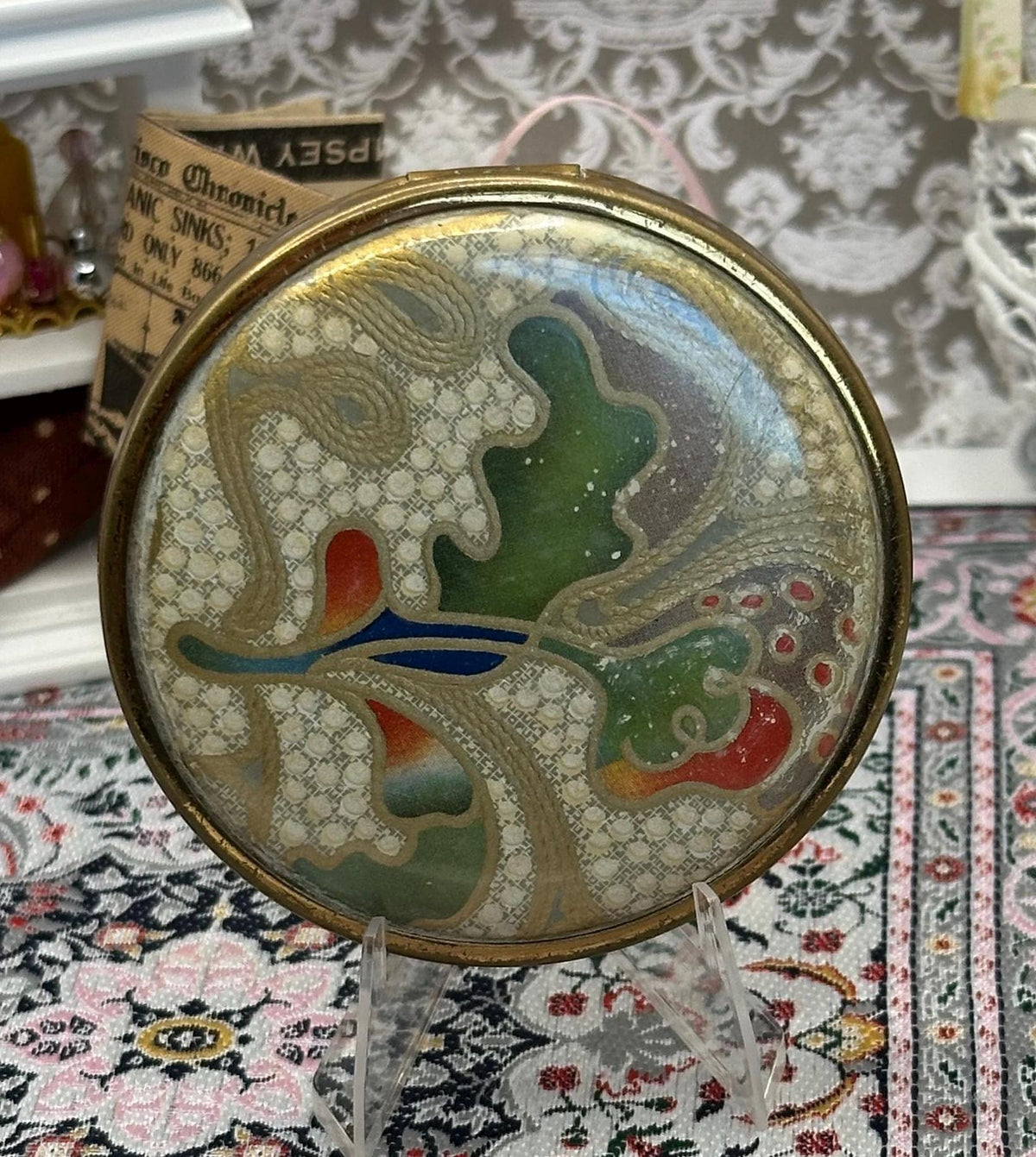 Vintage Coty Powder Compact | Art Deco Style Abstract Lid Design, 6.5 cm